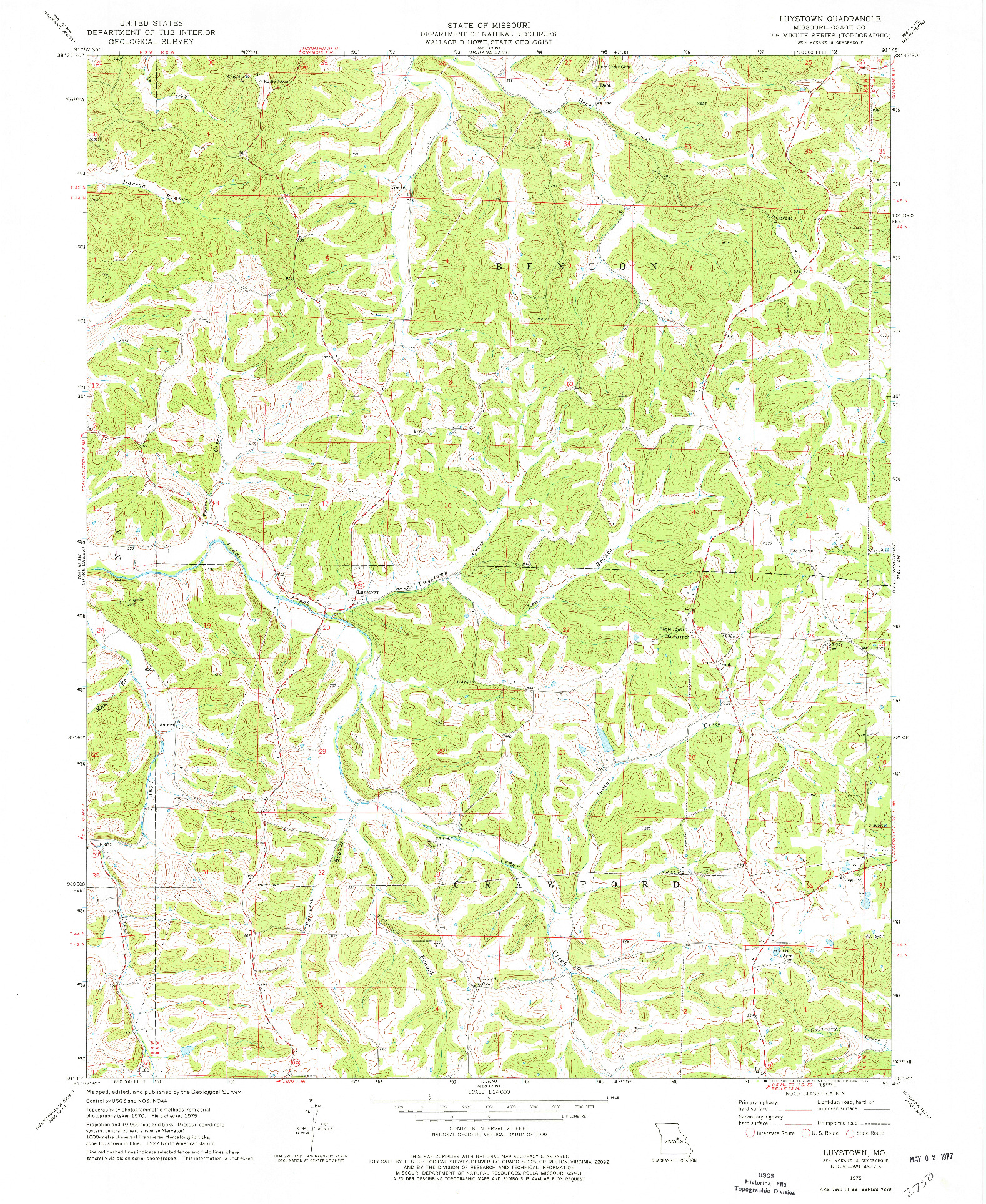 USGS 1:24000-SCALE QUADRANGLE FOR LUYSTOWN, MO 1975