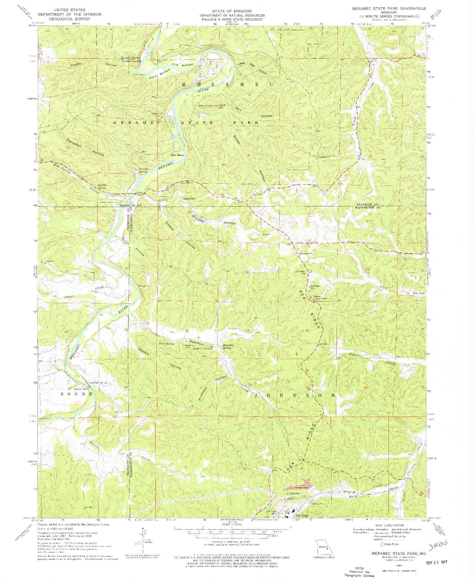 USGS 1:24000-SCALE QUADRANGLE FOR MERAMEC STATE PARK, MO 1969