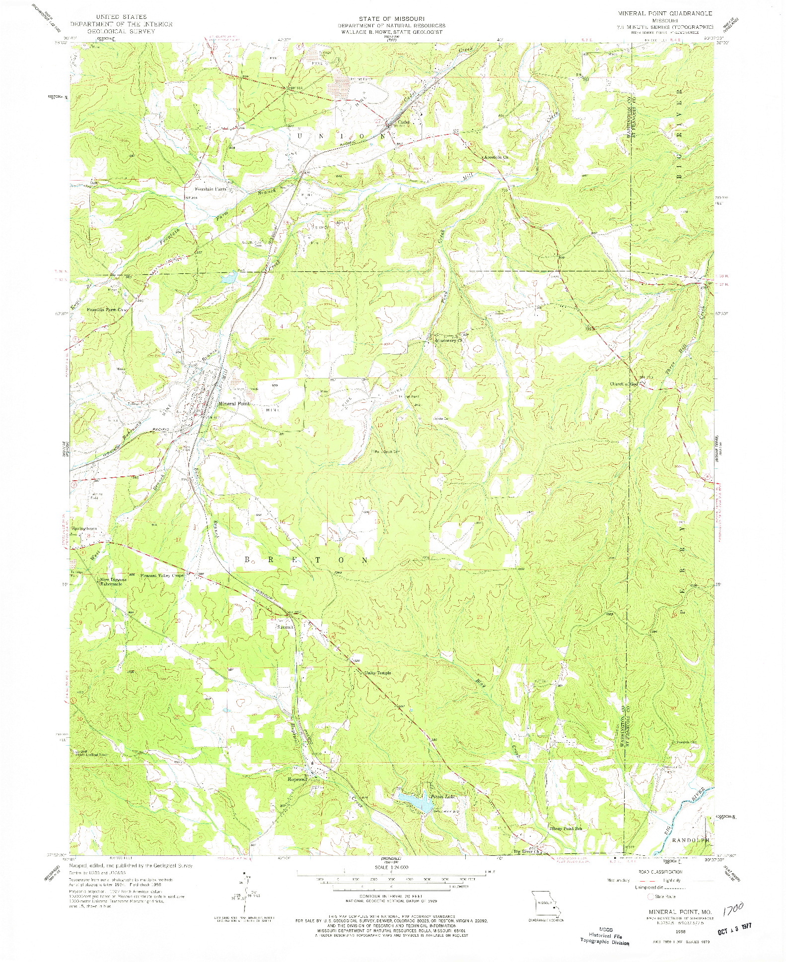 USGS 1:24000-SCALE QUADRANGLE FOR MINERAL POINT, MO 1958
