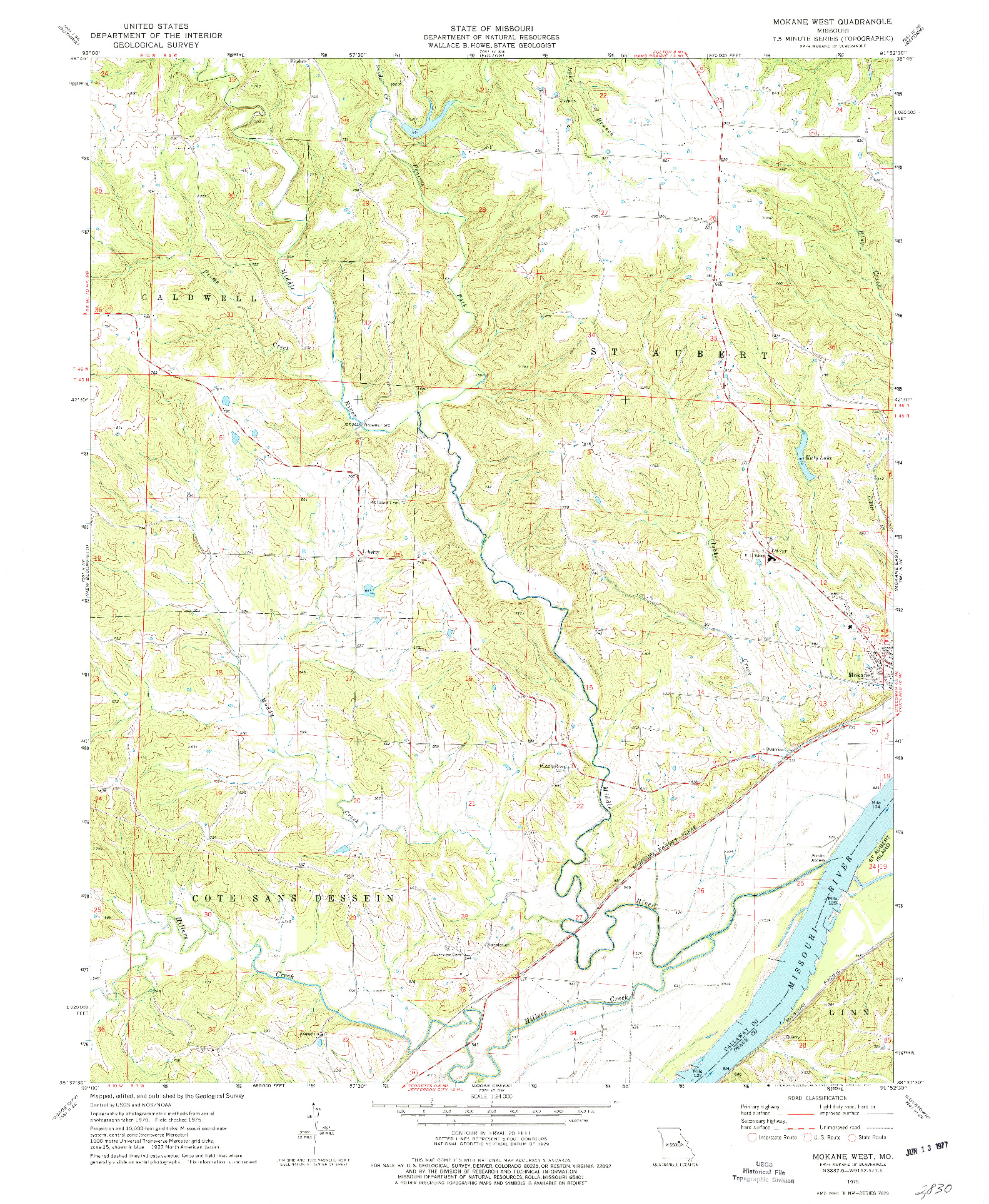 USGS 1:24000-SCALE QUADRANGLE FOR MOKANE WEST, MO 1975