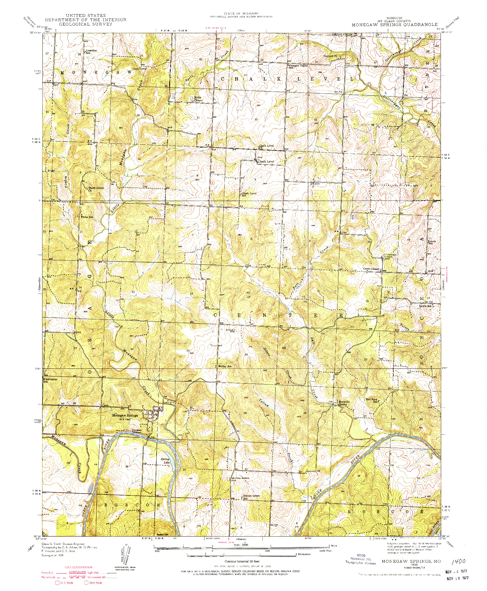 USGS 1:24000-SCALE QUADRANGLE FOR MONEGAW SPRINGS, MO 1938