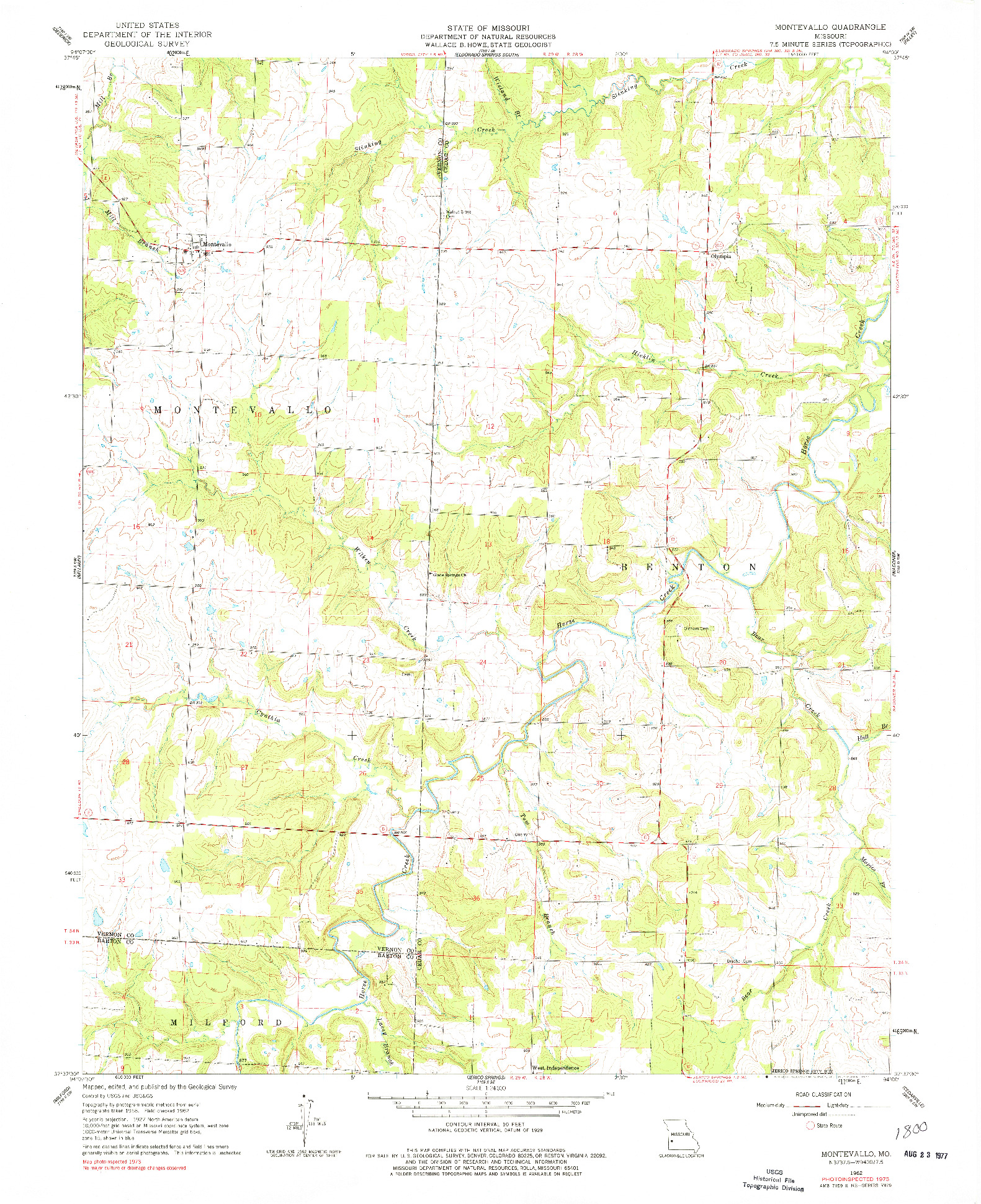 USGS 1:24000-SCALE QUADRANGLE FOR MONTEVALLO, MO 1962