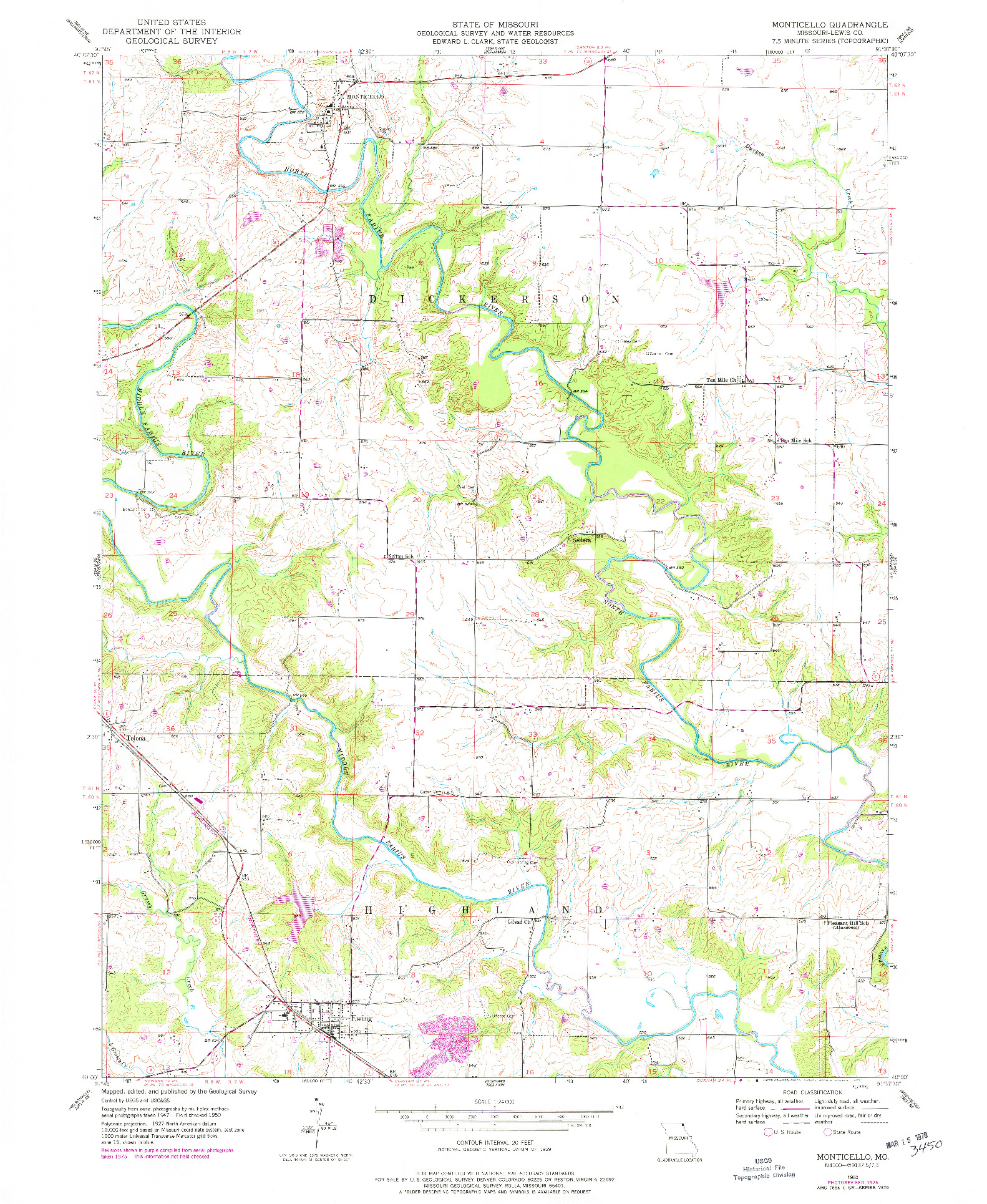 USGS 1:24000-SCALE QUADRANGLE FOR MONTICELLO, MO 1950