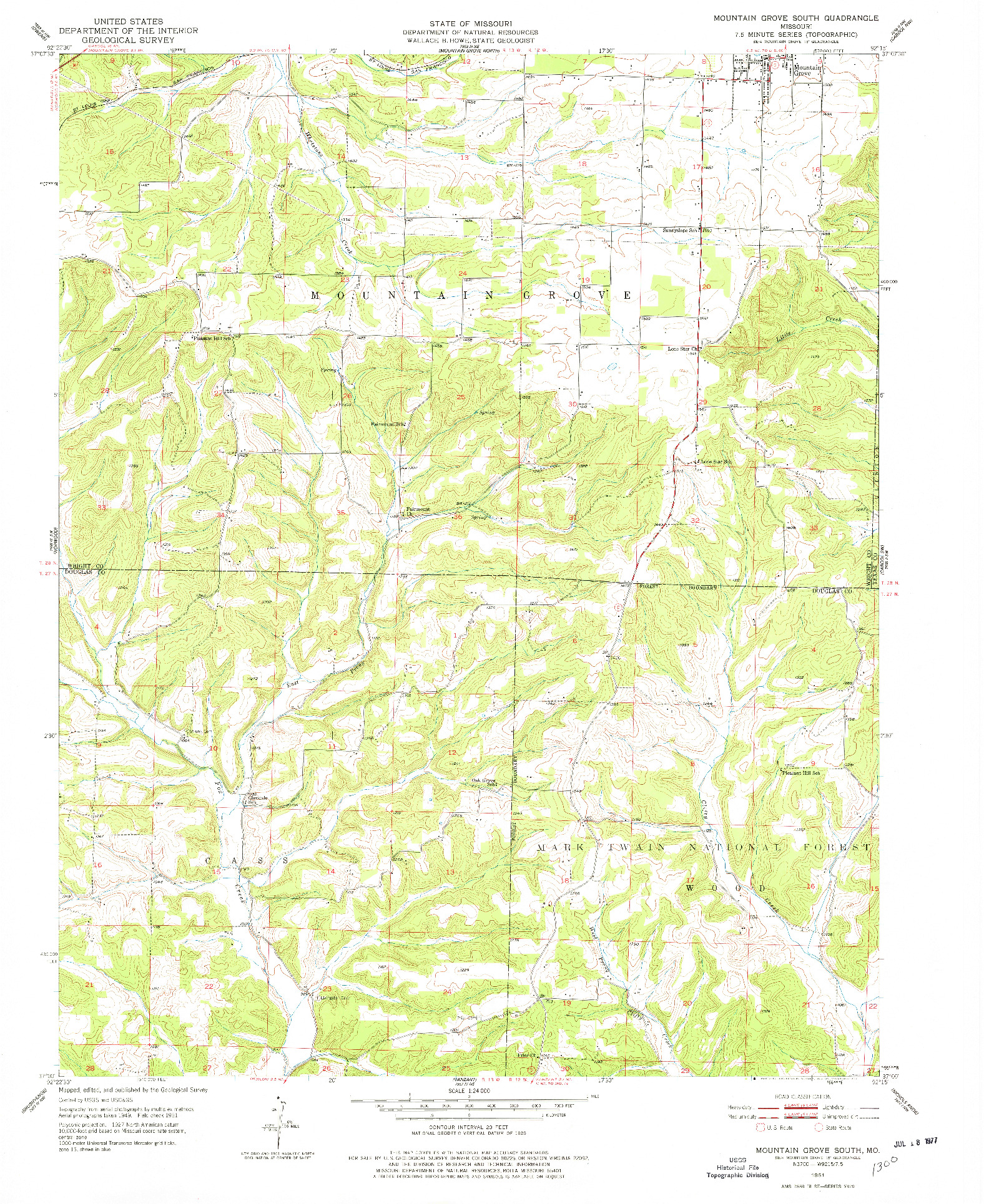 USGS 1:24000-SCALE QUADRANGLE FOR MOUNTAIN GROVE SOUTH, MO 1951