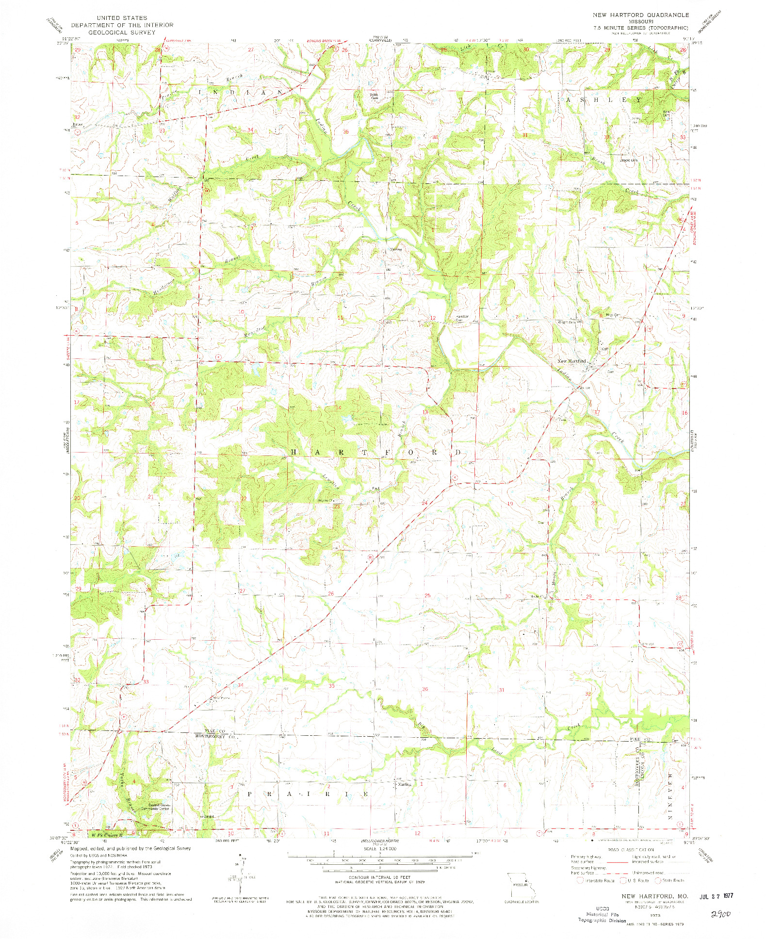 USGS 1:24000-SCALE QUADRANGLE FOR NEW HARTFORD, MO 1973