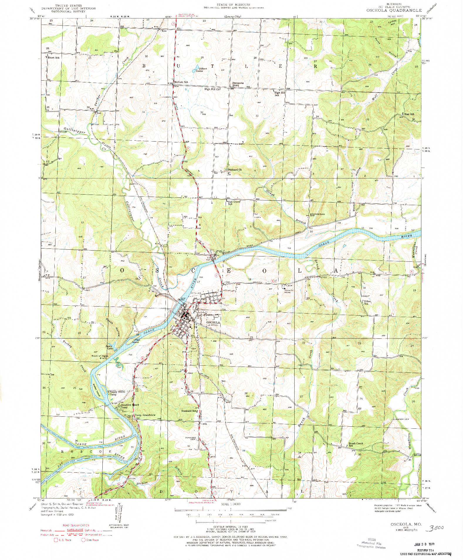 USGS 1:24000-SCALE QUADRANGLE FOR OSCEOLA, MO 1939