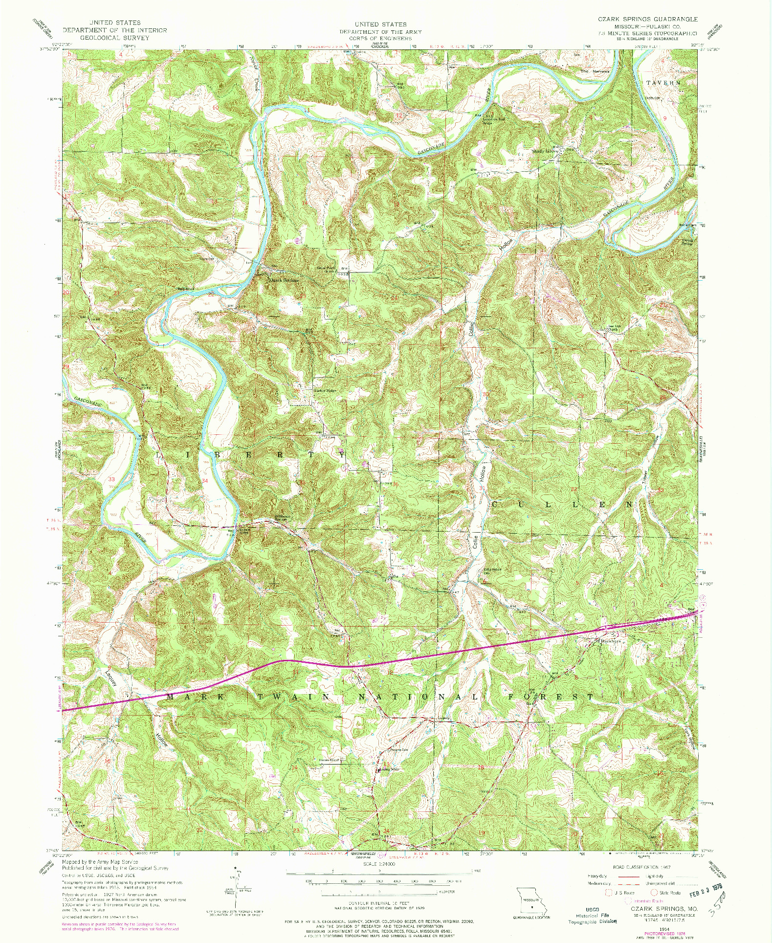 USGS 1:24000-SCALE QUADRANGLE FOR OZARK SPRINGS, MO 1954