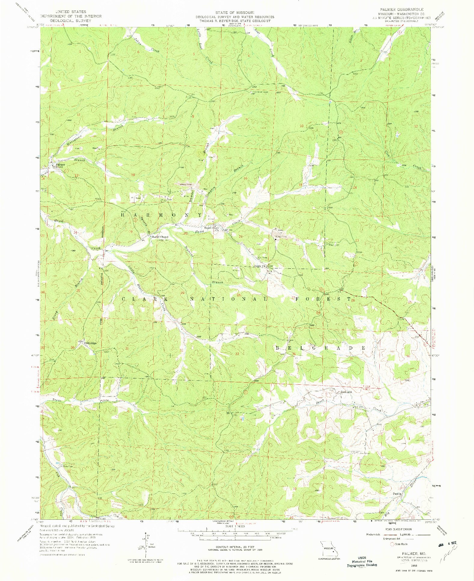 USGS 1:24000-SCALE QUADRANGLE FOR PALMER, MO 1958