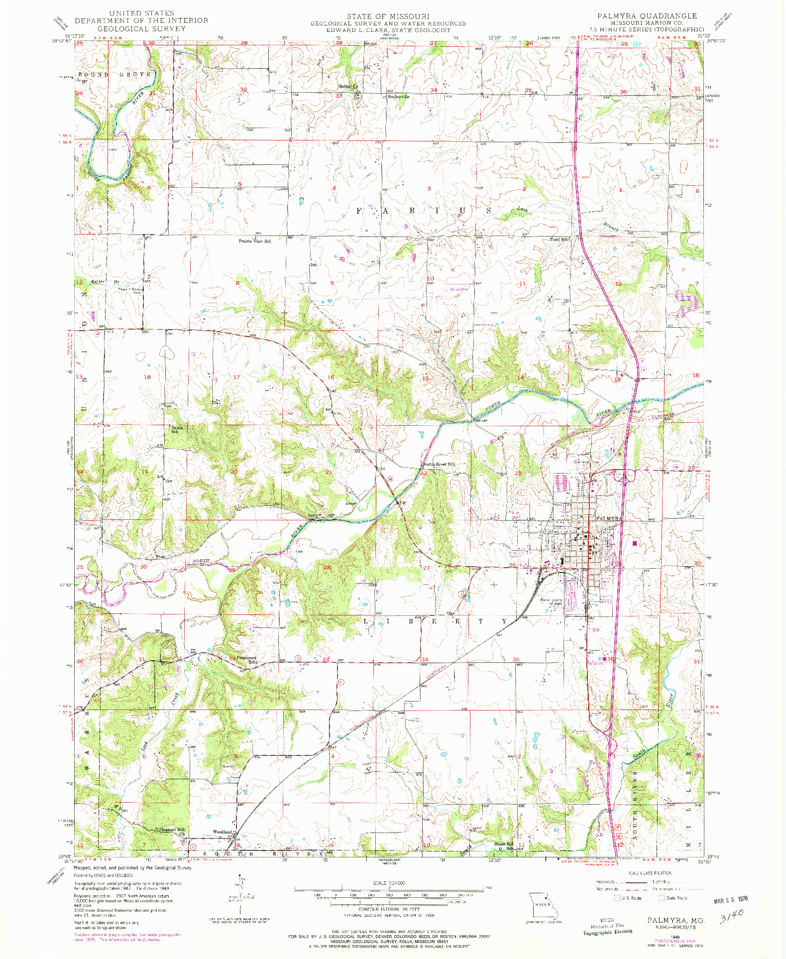 USGS 1:24000-SCALE QUADRANGLE FOR PALMYRA, MO 1949