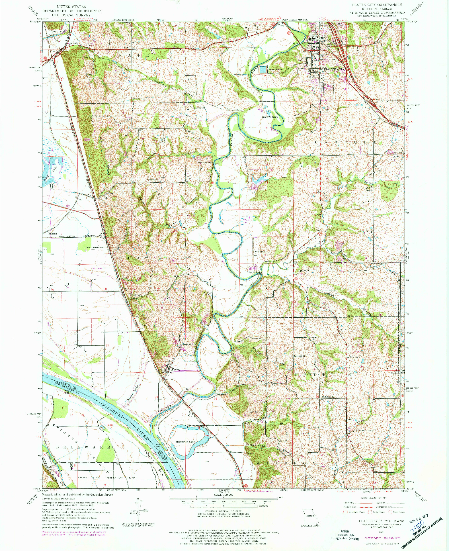 USGS 1:24000-SCALE QUADRANGLE FOR PLATTE CITY, MO 1961
