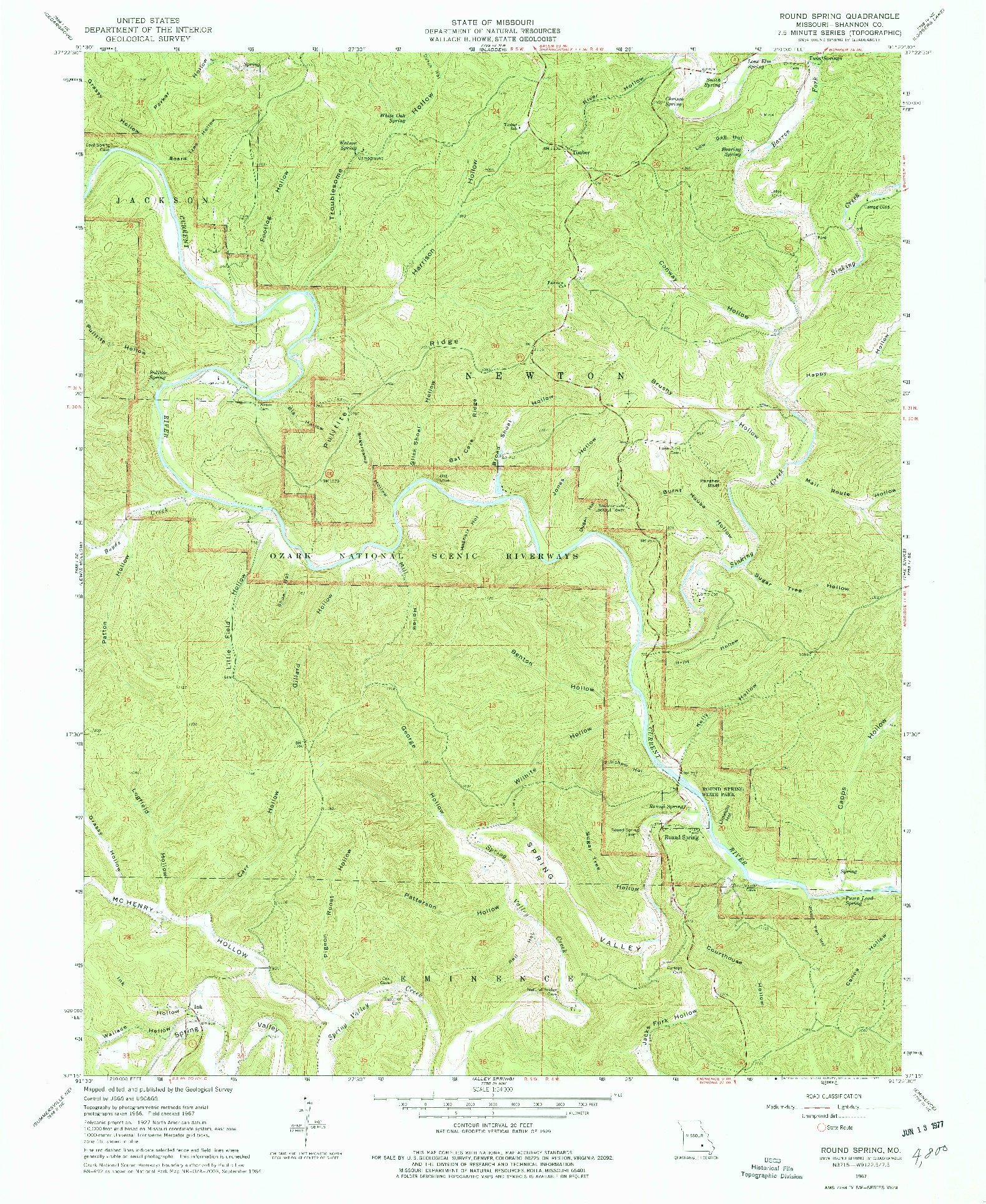 USGS 1:24000-SCALE QUADRANGLE FOR ROUND SPRING, MO 1967