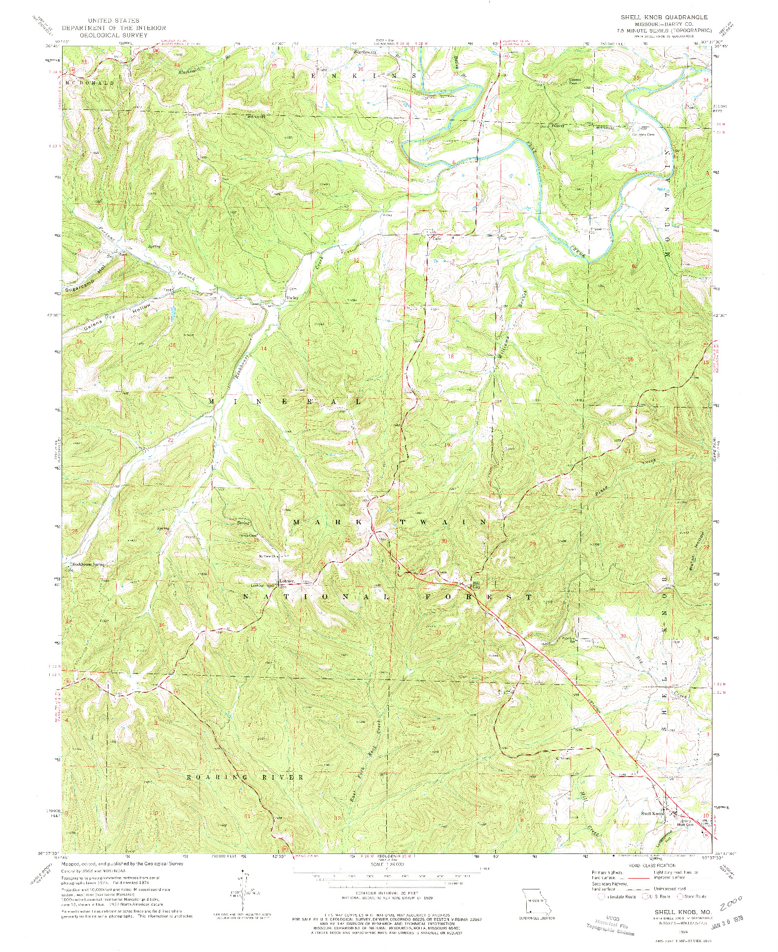 USGS 1:24000-SCALE QUADRANGLE FOR SHELL KNOB, MO 1974