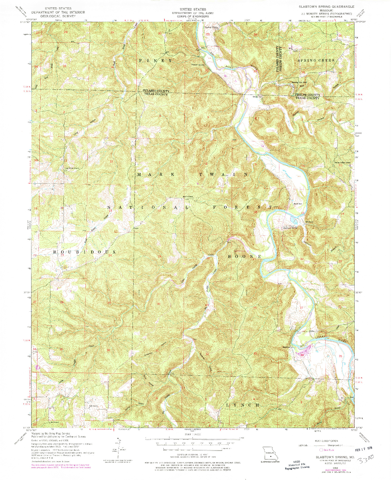 USGS 1:24000-SCALE QUADRANGLE FOR SLABTOWN SPRING, MO 1954