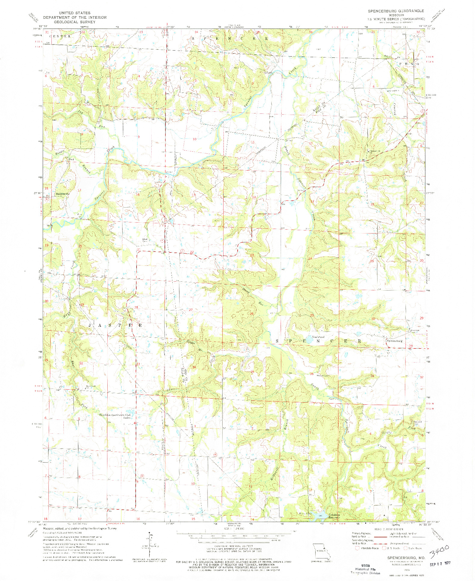 USGS 1:24000-SCALE QUADRANGLE FOR SPENCERBURG, MO 1973