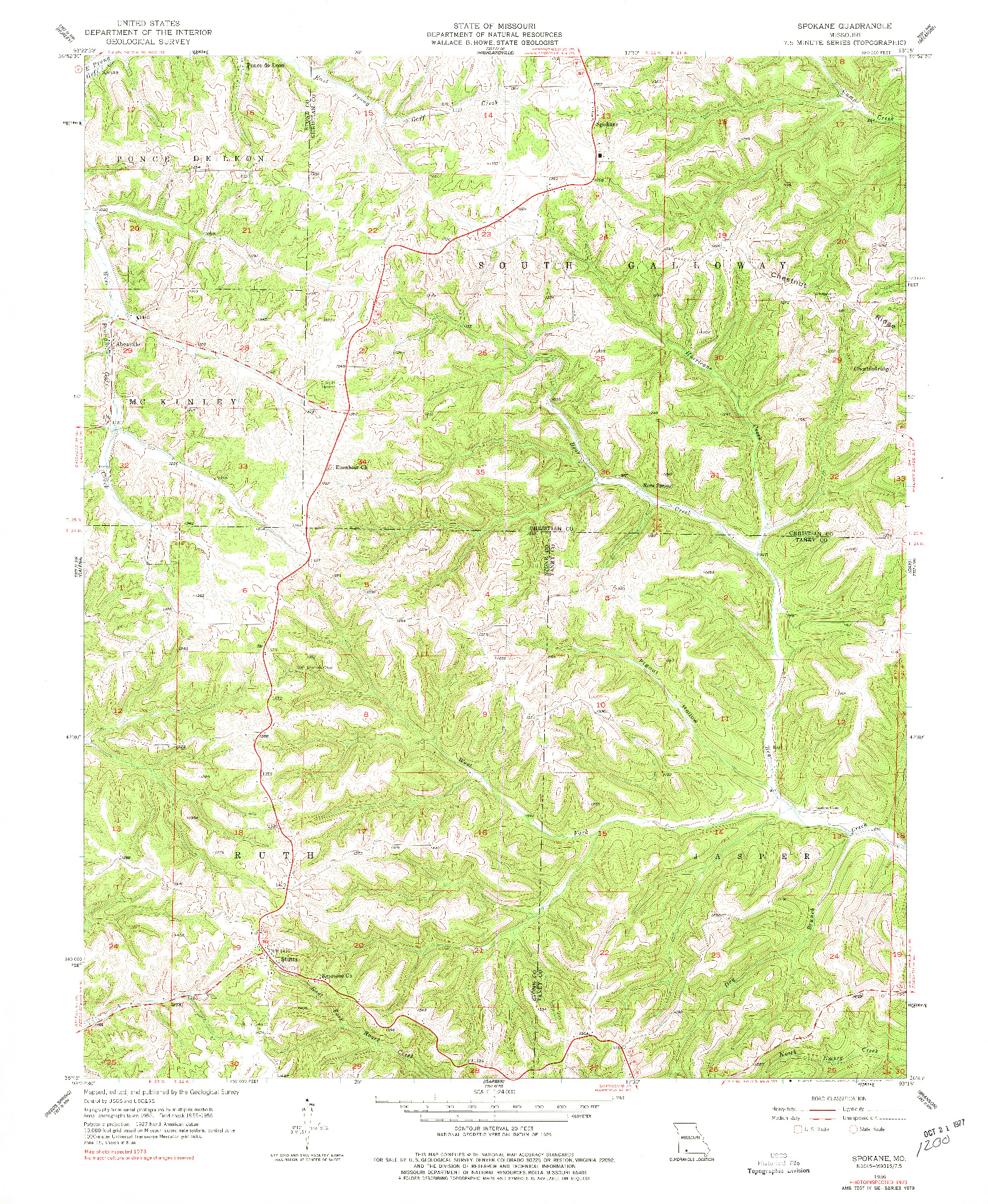 USGS 1:24000-SCALE QUADRANGLE FOR SPOKANE, MO 1956