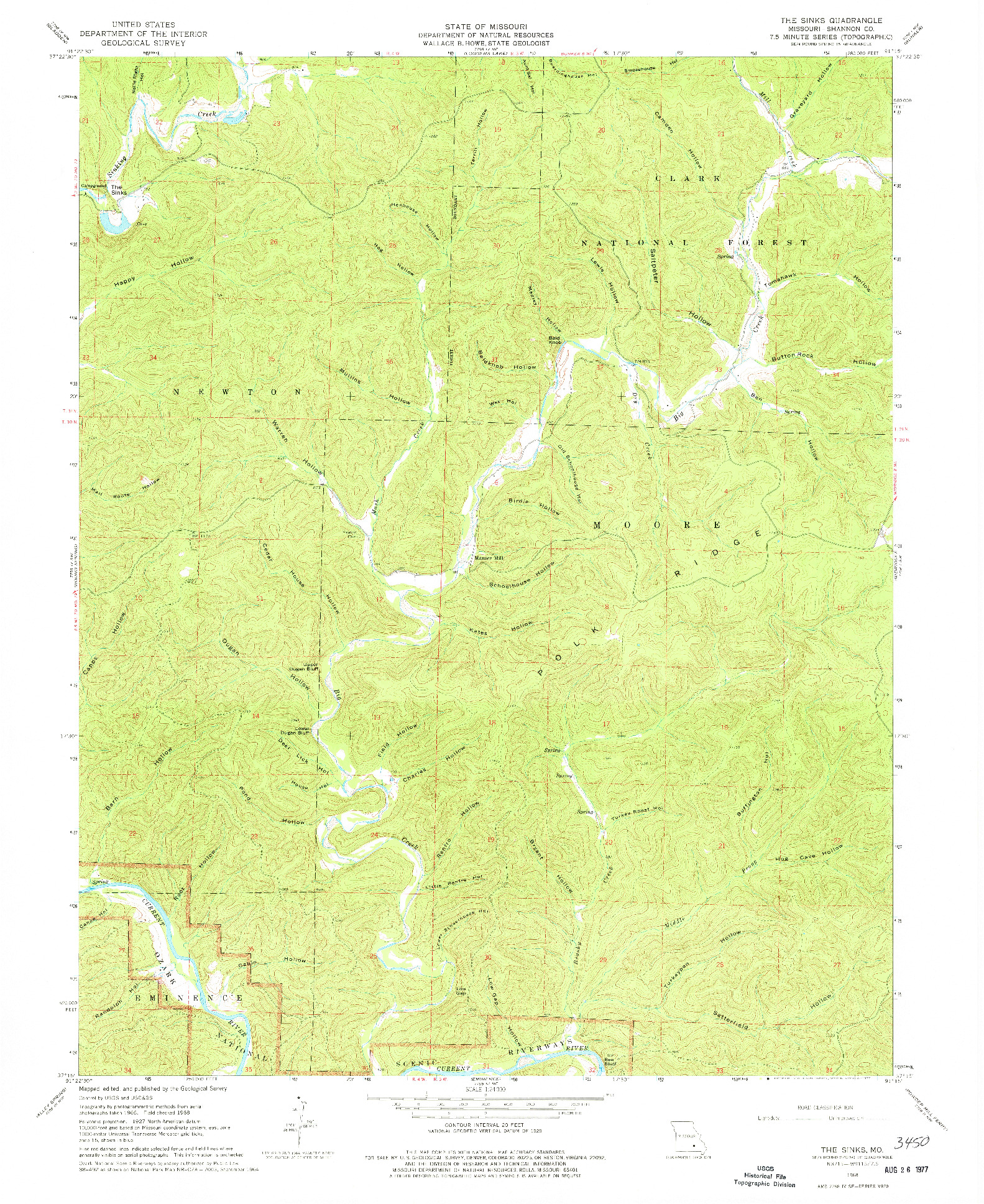 USGS 1:24000-SCALE QUADRANGLE FOR THE SINKS, MO 1968
