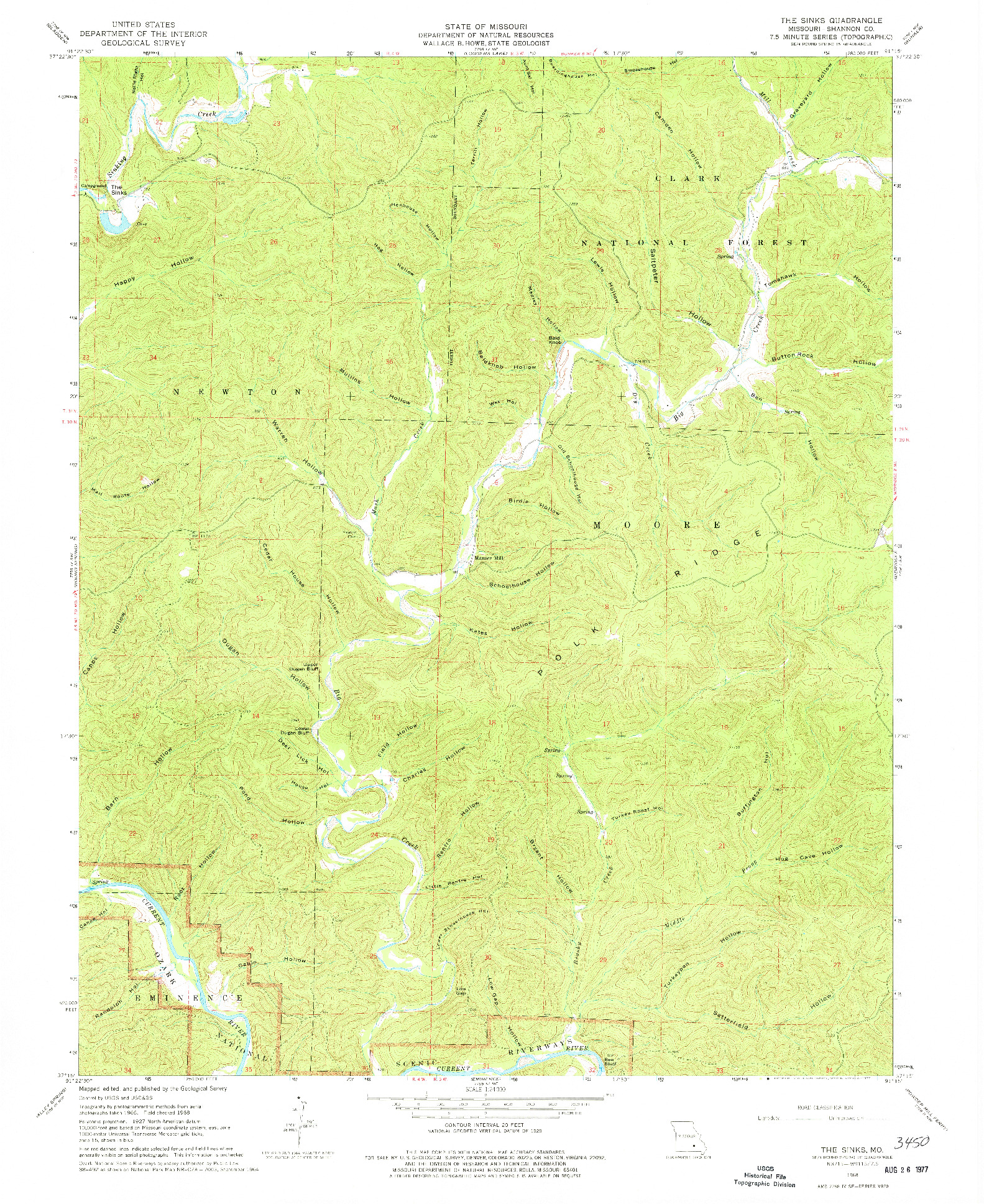 USGS 1:24000-SCALE QUADRANGLE FOR THE SINKS, MO 1968