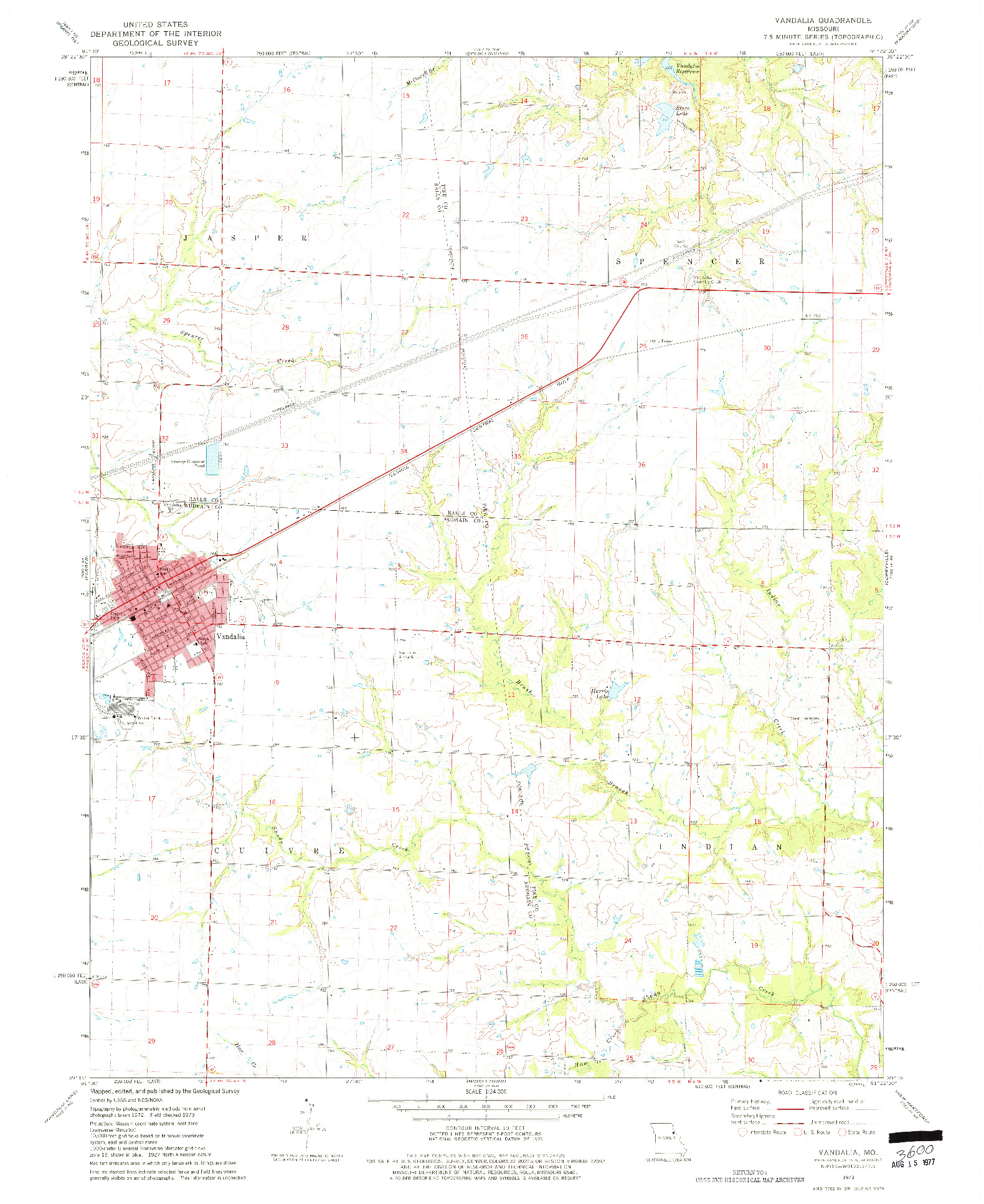 USGS 1:24000-SCALE QUADRANGLE FOR VANDALIA, MO 1973