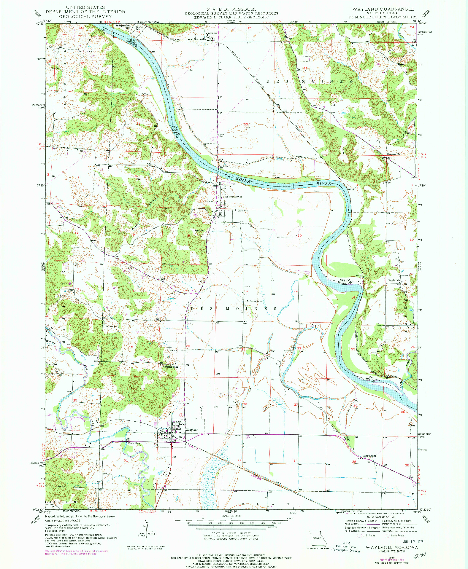 USGS 1:24000-SCALE QUADRANGLE FOR WAYLAND, MO 1949