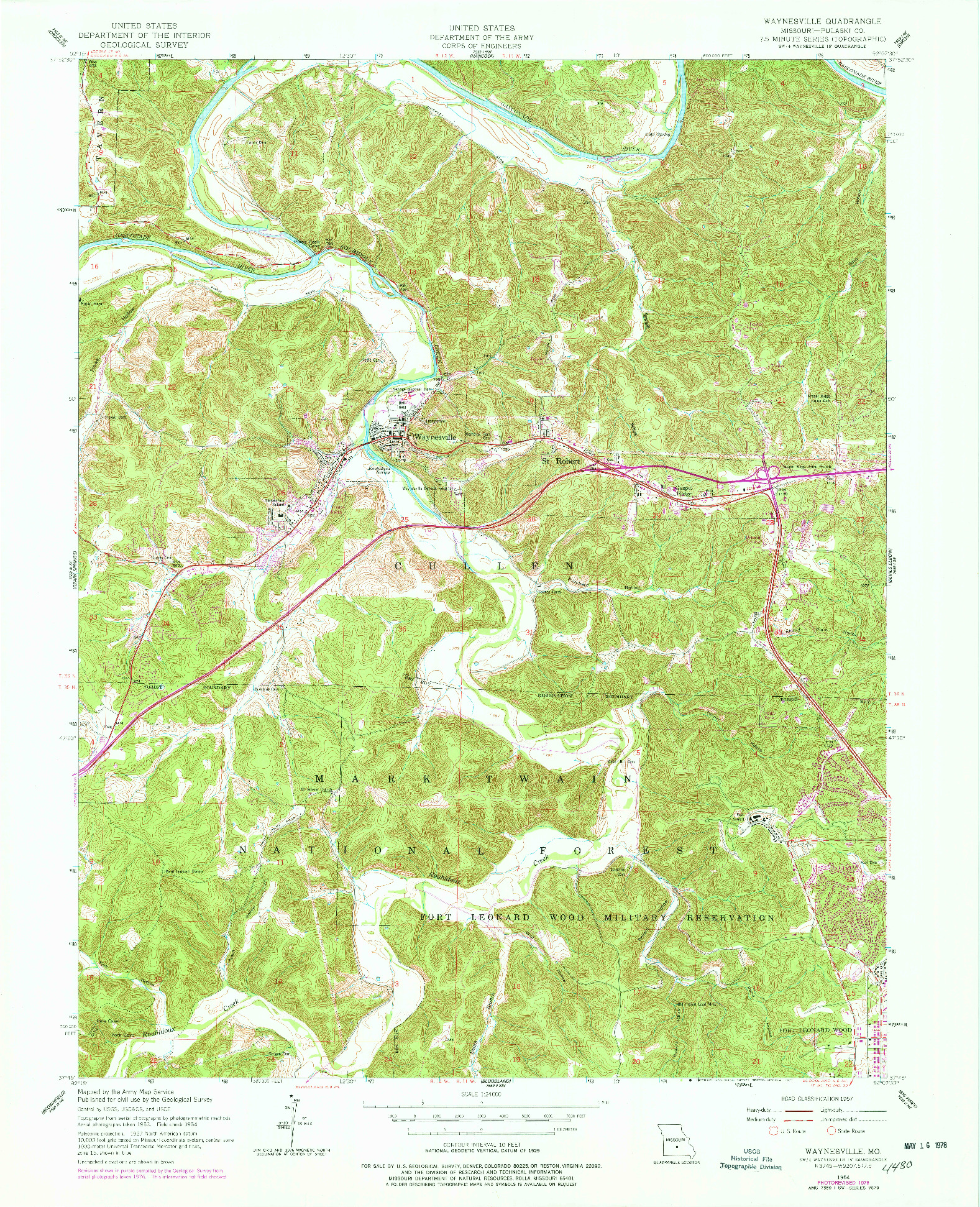 USGS 1:24000-SCALE QUADRANGLE FOR WAYNESVILLE, MO 1954