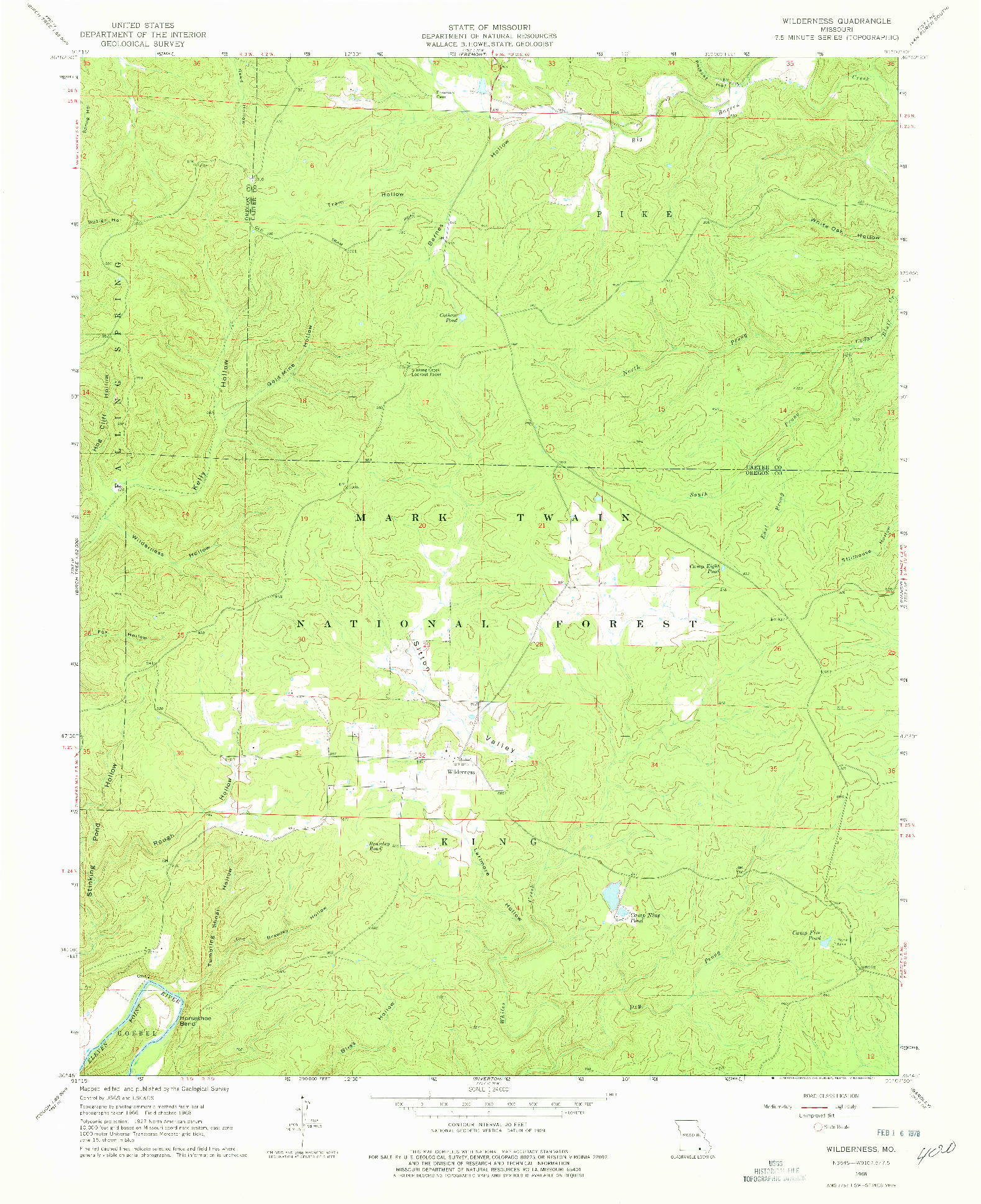 USGS 1:24000-SCALE QUADRANGLE FOR WILDERNESS, MO 1968