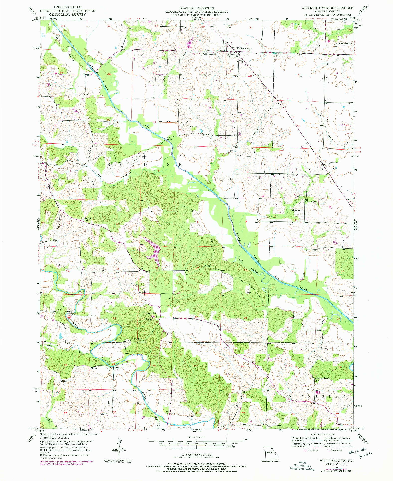 USGS 1:24000-SCALE QUADRANGLE FOR WILLIAMSTOWN, MO 1950