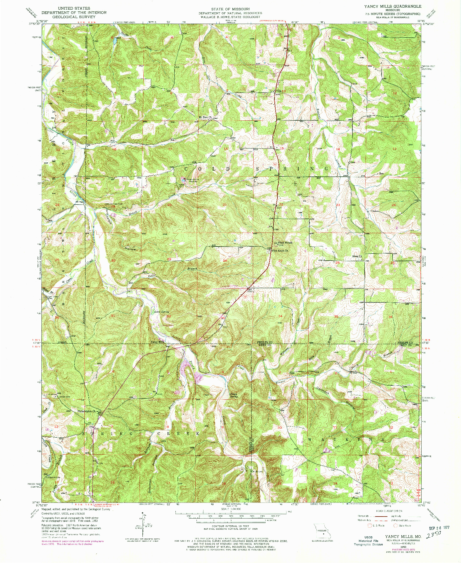 USGS 1:24000-SCALE QUADRANGLE FOR YANCY MILLS, MO 1950