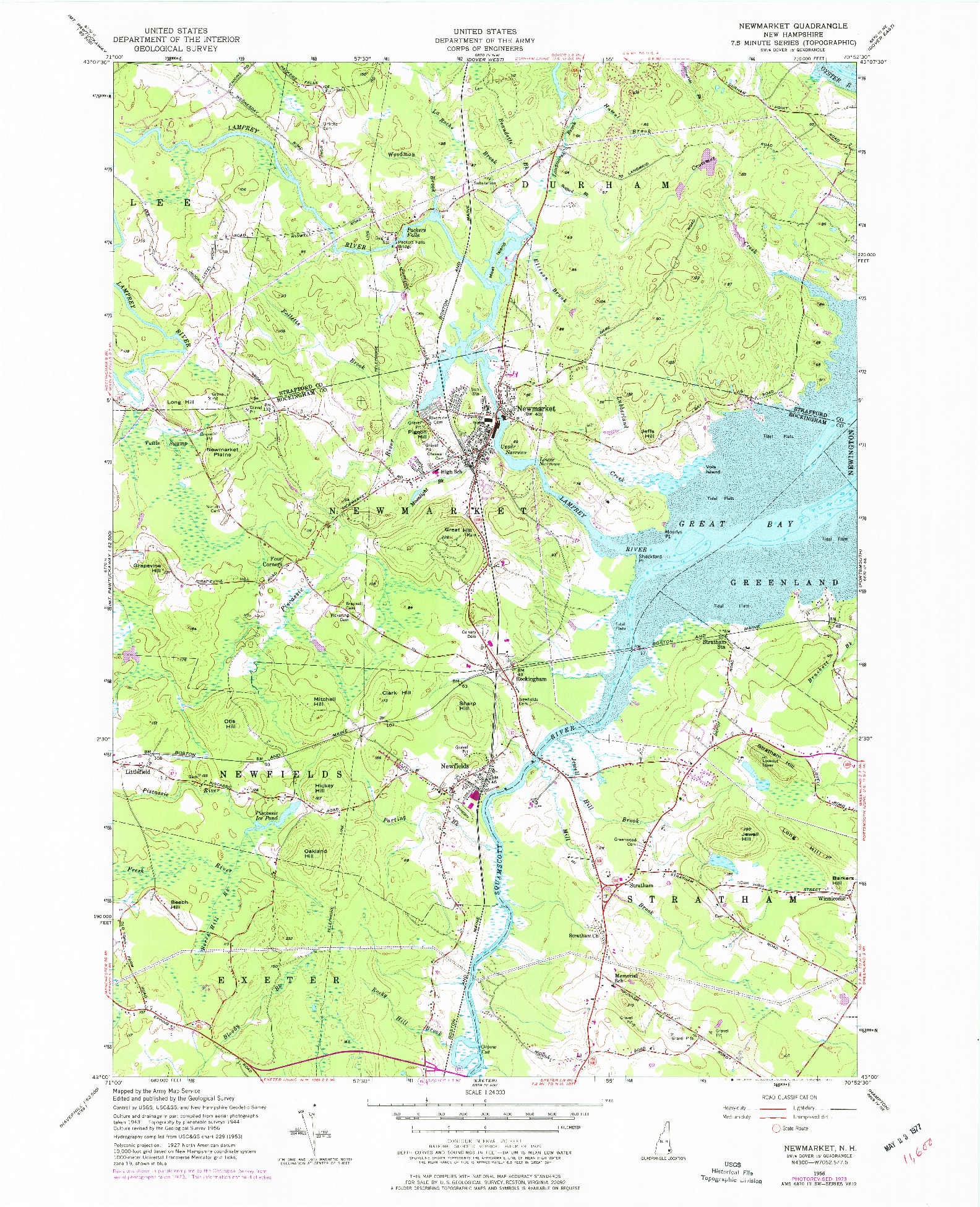 USGS 1:24000-SCALE QUADRANGLE FOR NEWMARKET, NH 1956