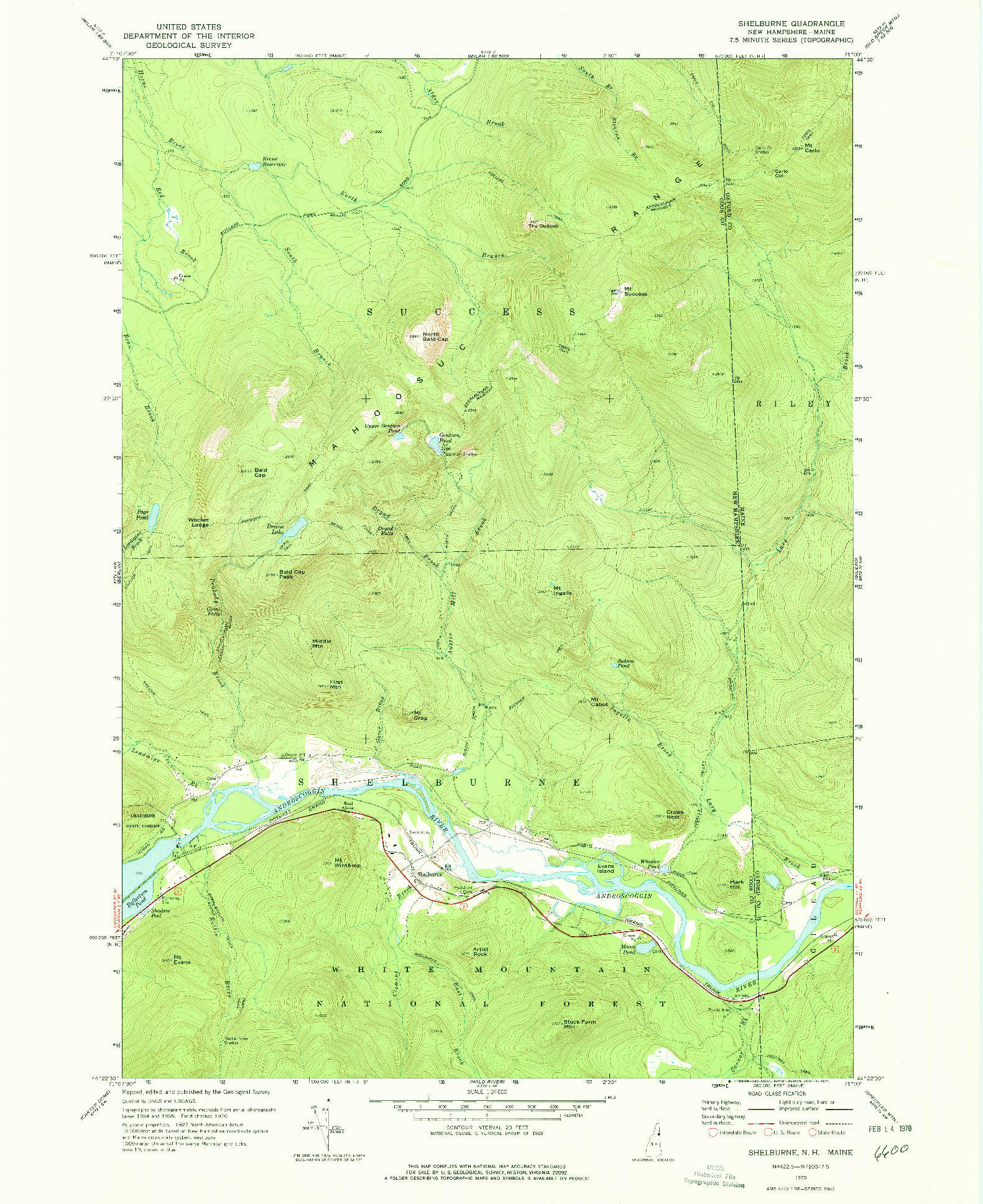 USGS 1:24000-SCALE QUADRANGLE FOR SHELBURNE, NH 1970