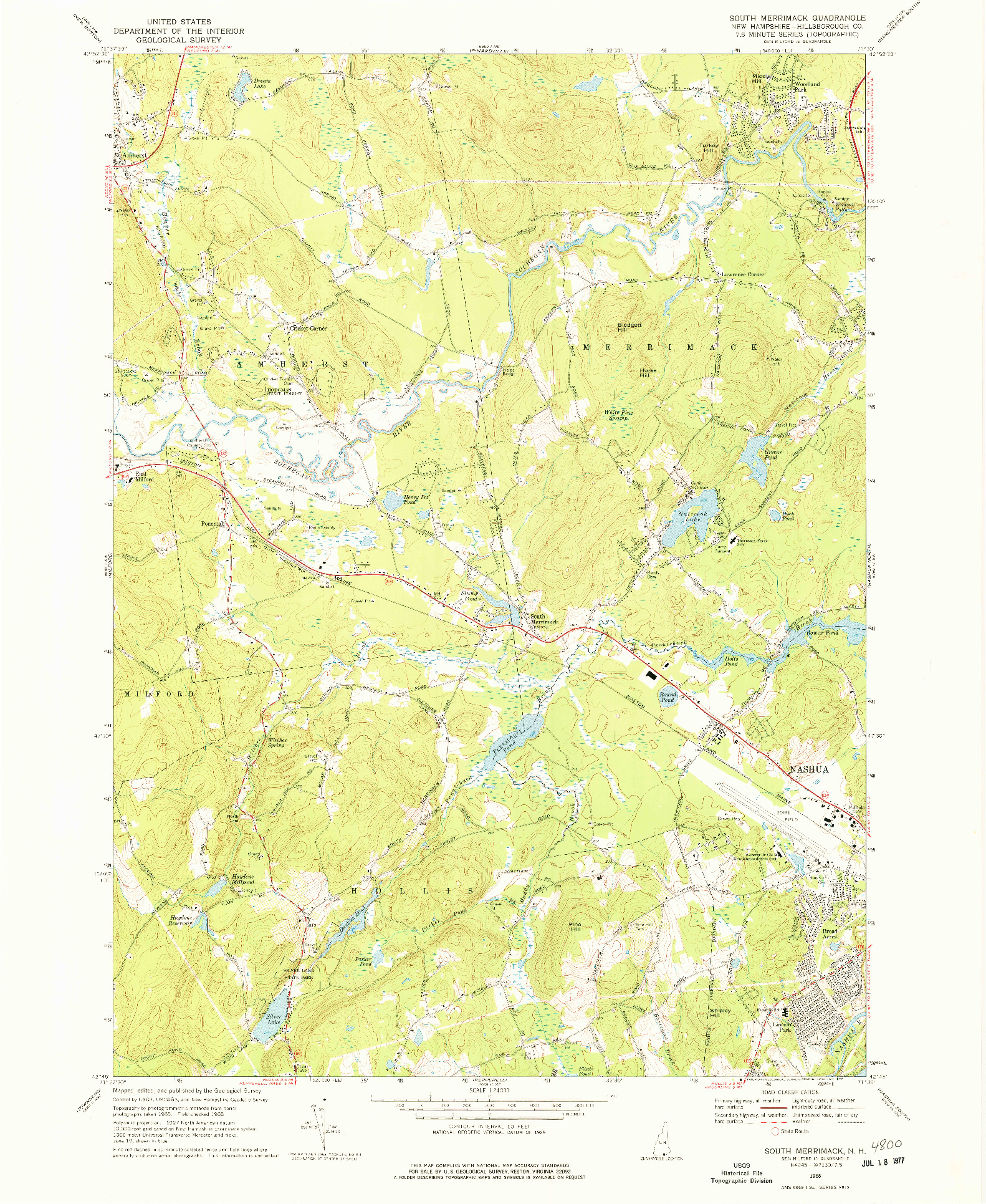 USGS 1:24000-SCALE QUADRANGLE FOR SOUTH MERRIMACK, NH 1968