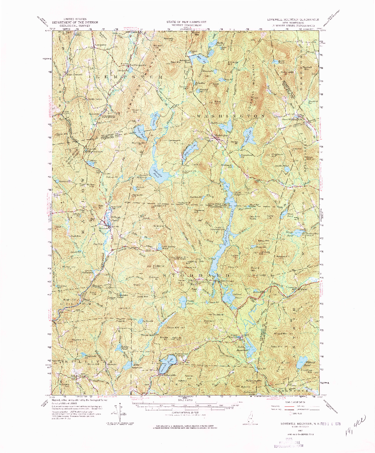 USGS 1:62500-SCALE QUADRANGLE FOR LOVEWELL MOUNTAIN, NH 1957