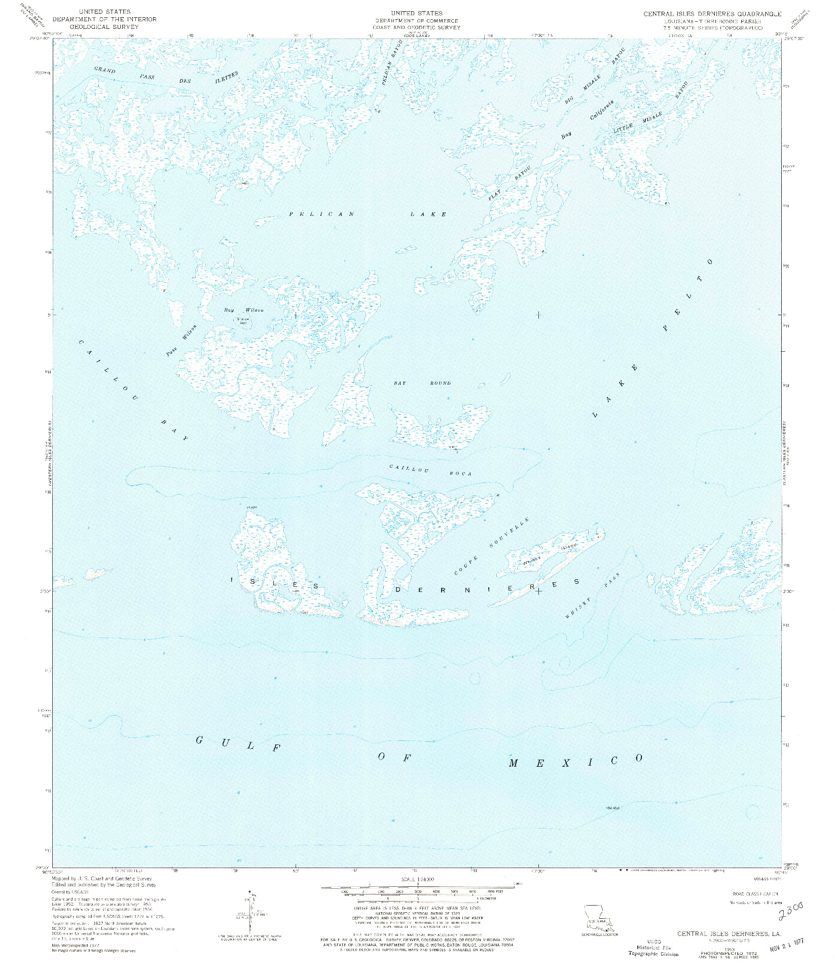 USGS 1:24000-SCALE QUADRANGLE FOR CENTRAL ISLES DERNIERES, LA 1953