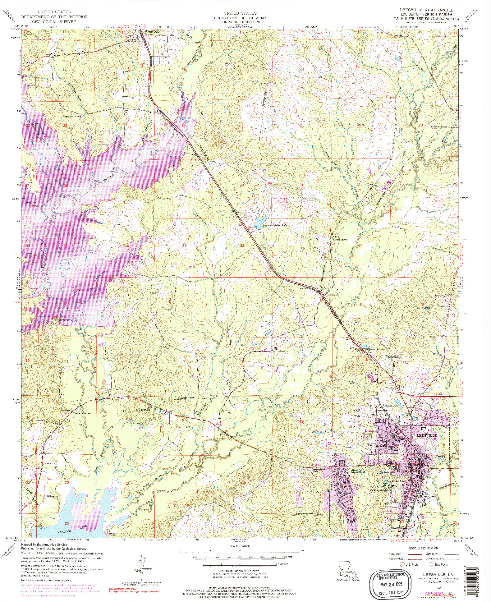 USGS 1:24000-SCALE QUADRANGLE FOR LEESVILLE, LA 1954