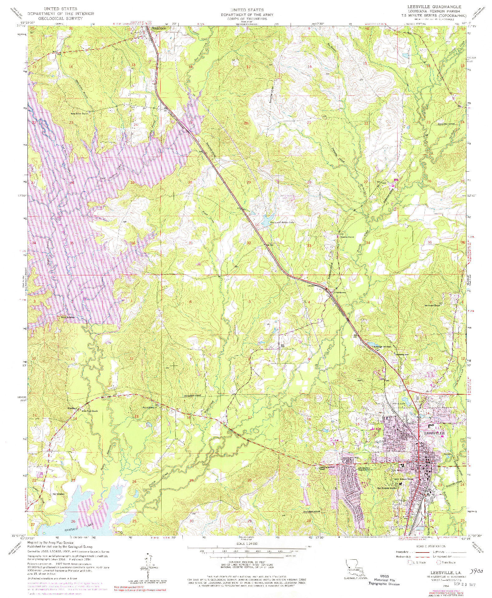 USGS 1:24000-SCALE QUADRANGLE FOR LEESVILLE, LA 1954
