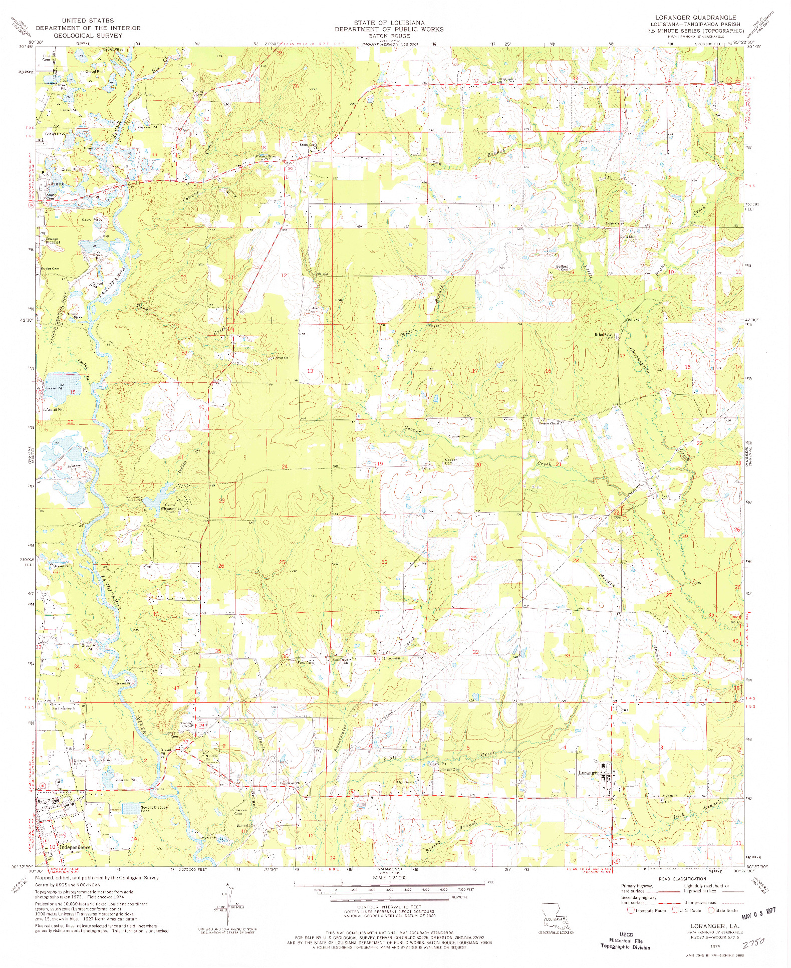 USGS 1:24000-SCALE QUADRANGLE FOR LORANGER, LA 1974