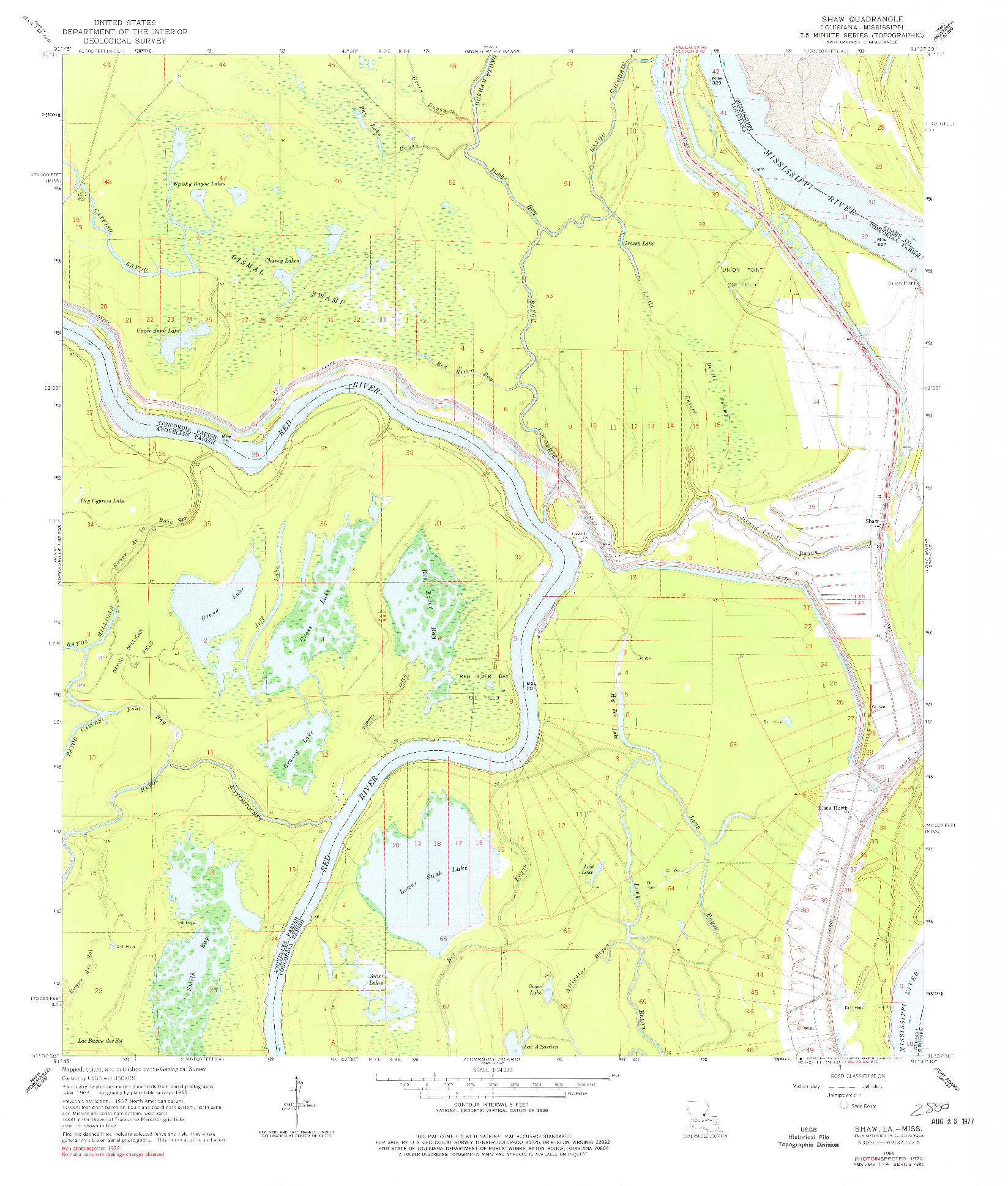 USGS 1:24000-SCALE QUADRANGLE FOR SHAW, LA 1965