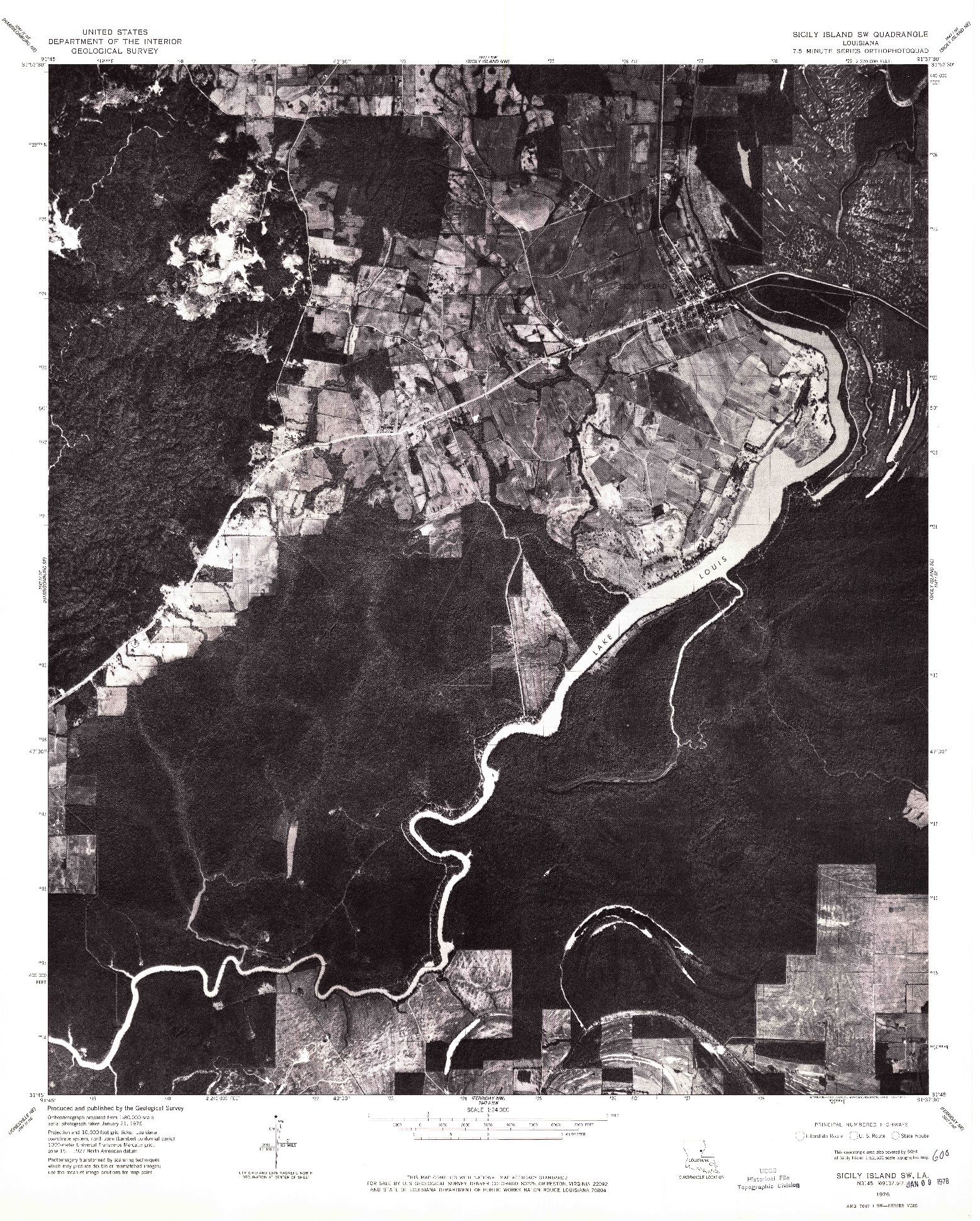 USGS 1:24000-SCALE QUADRANGLE FOR SICILY ISLAND SW, LA 1976