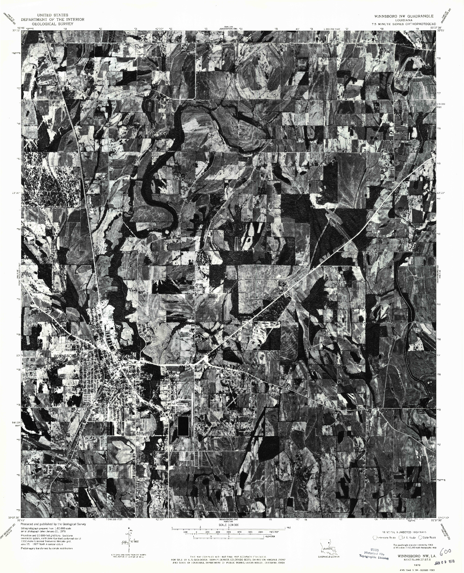 USGS 1:24000-SCALE QUADRANGLE FOR WINNSBORO NW, LA 1976