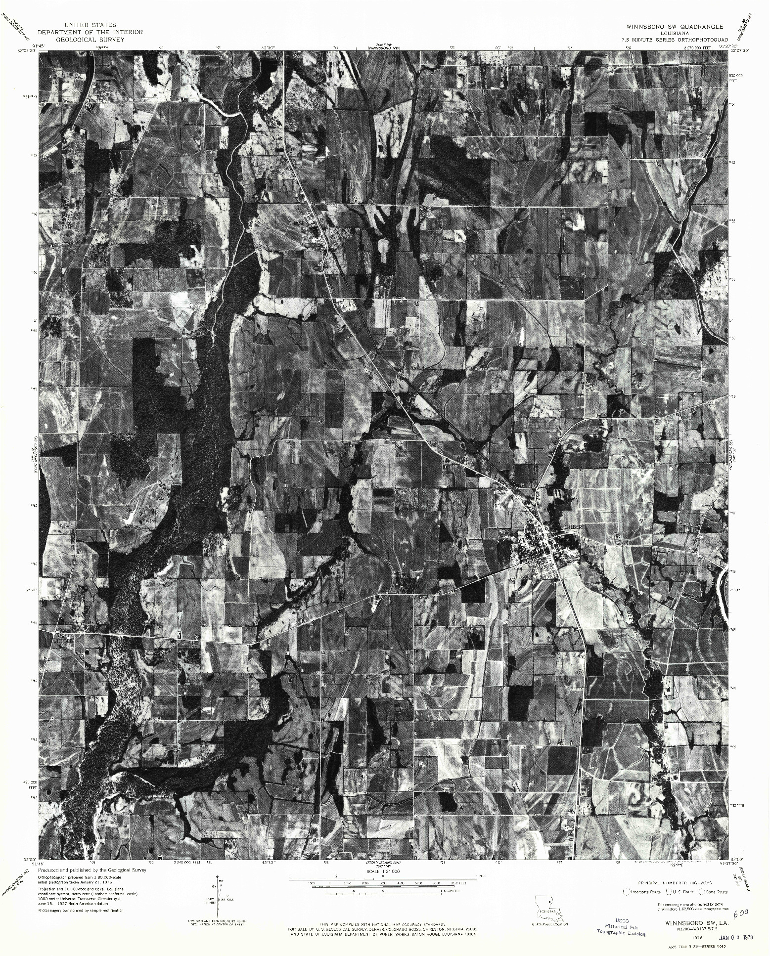 USGS 1:24000-SCALE QUADRANGLE FOR WINNSBORO SW, LA 1976