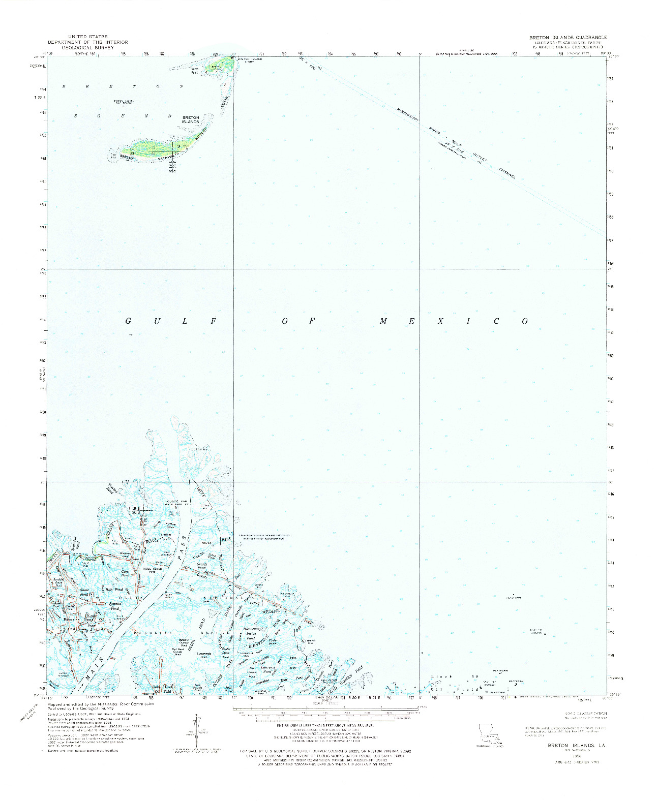 USGS 1:62500-SCALE QUADRANGLE FOR BRETON ISLAND, LA 1958