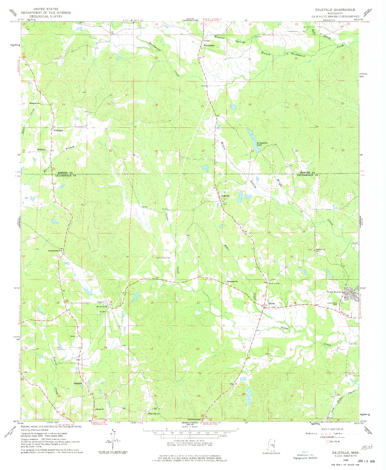 USGS 1:24000-SCALE QUADRANGLE FOR DALEVILLE, MS 1962