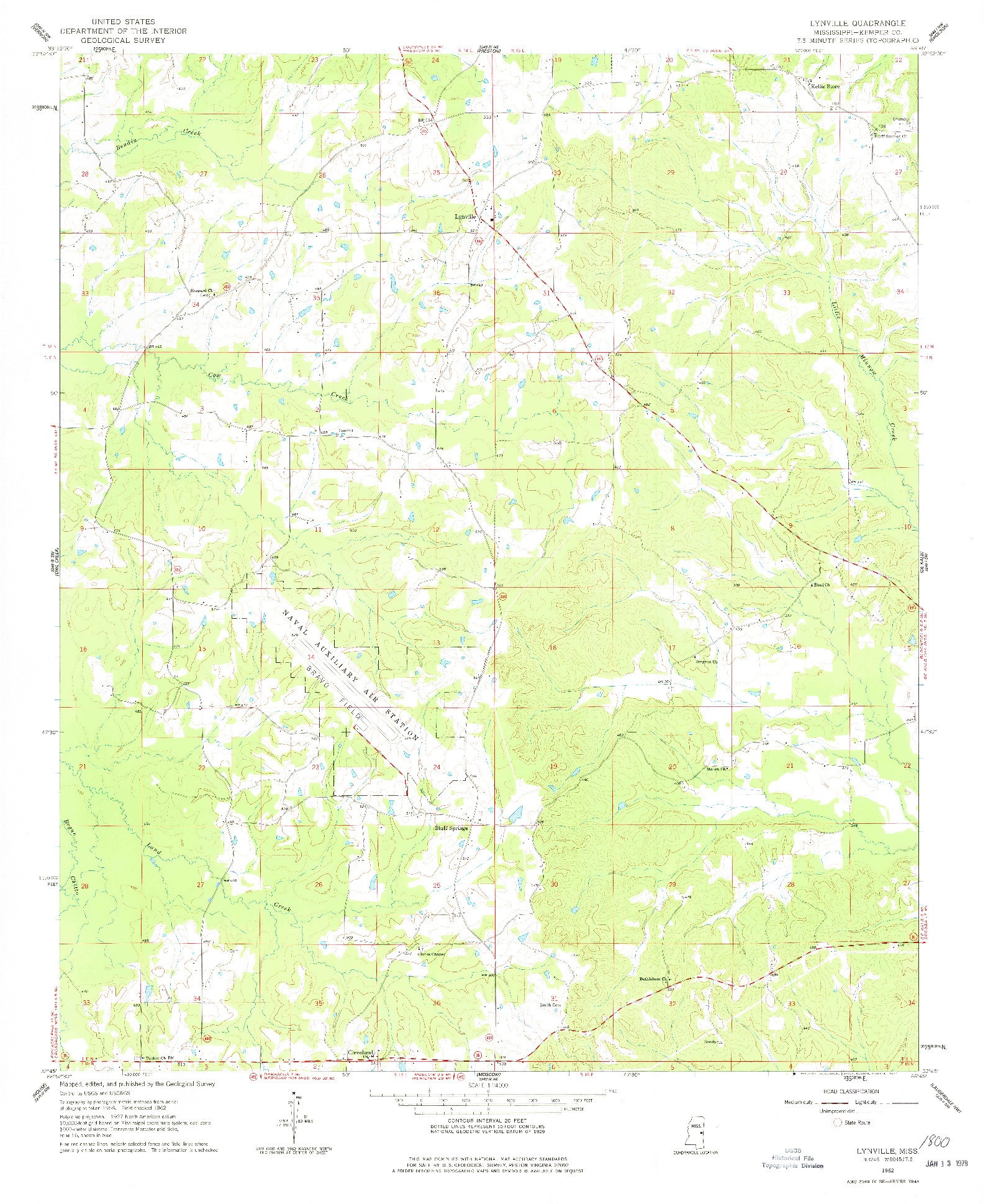 USGS 1:24000-SCALE QUADRANGLE FOR LYNVILLE, MS 1962