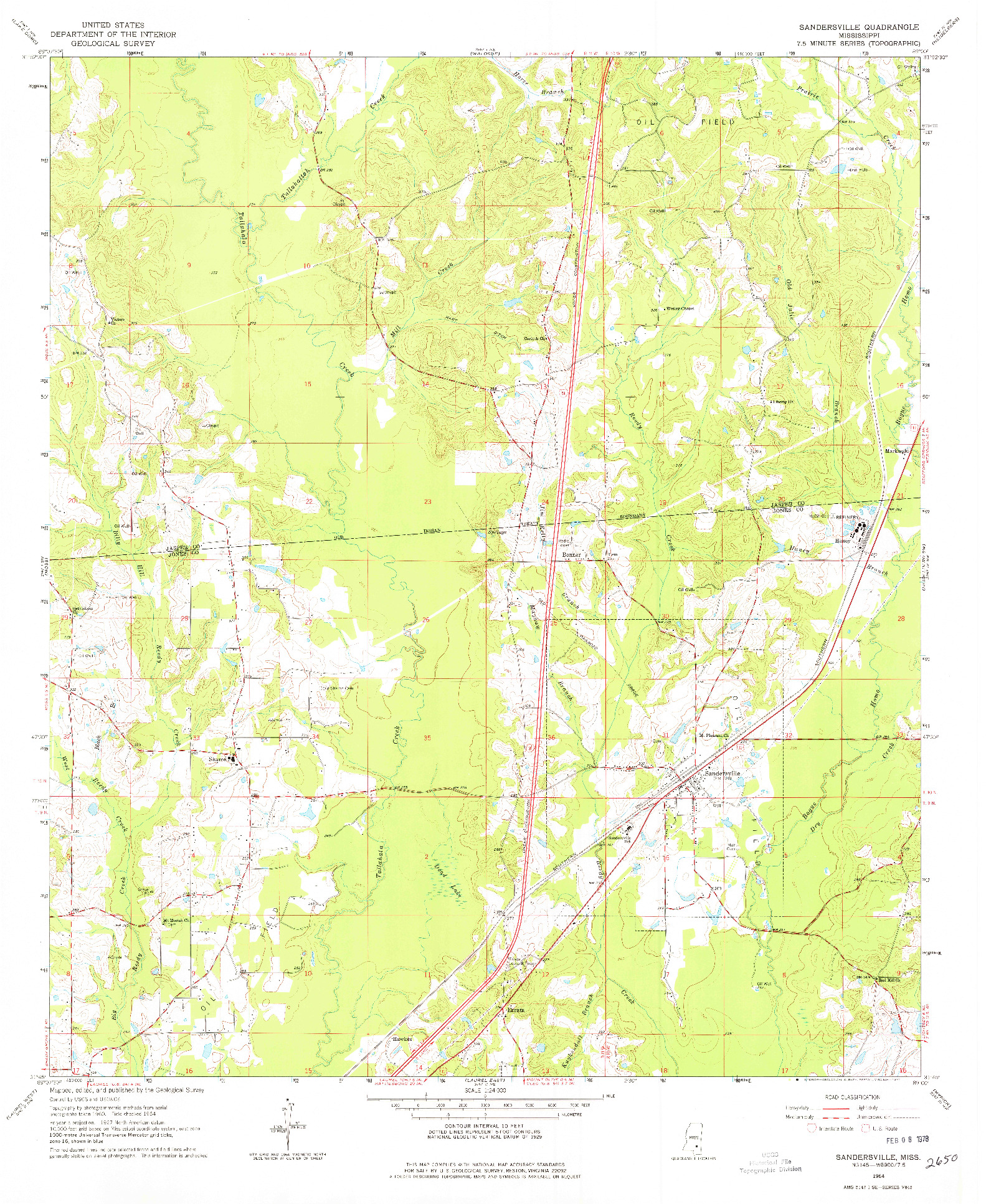 USGS 1:24000-SCALE QUADRANGLE FOR SANDERSVILLE, MS 1964