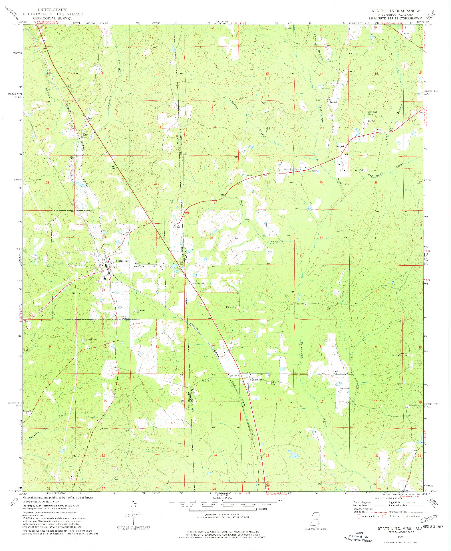 USGS 1:24000-SCALE QUADRANGLE FOR STATE LINE, MS 1974