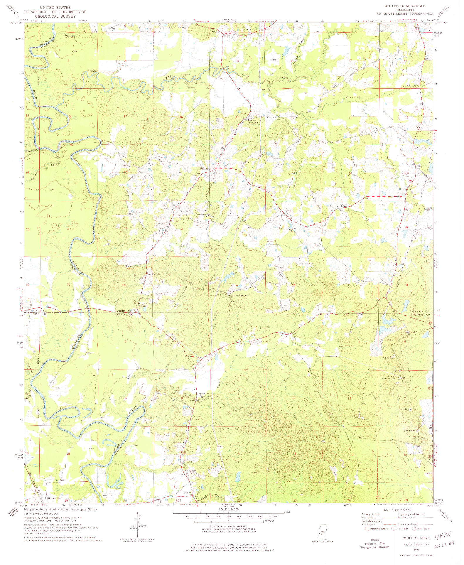 USGS 1:24000-SCALE QUADRANGLE FOR WHITES, MS 1971