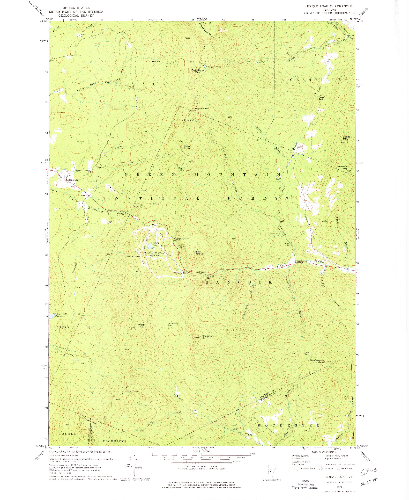 USGS 1:24000-SCALE QUADRANGLE FOR BREAD LOAF, VT 1970