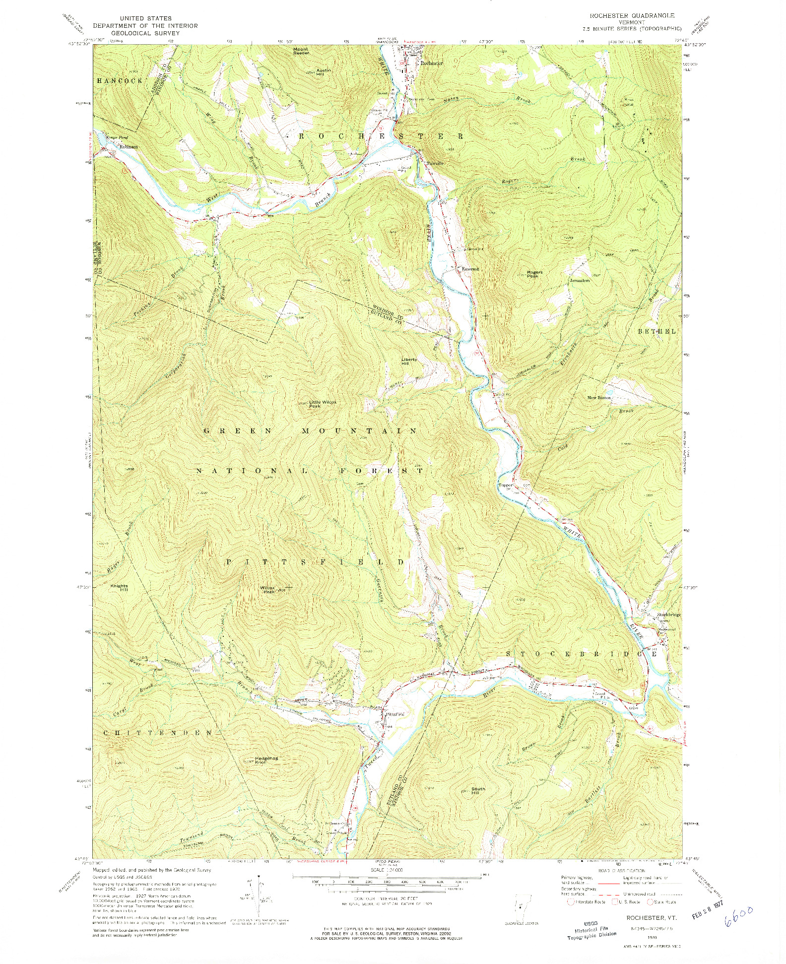 USGS 1:24000-SCALE QUADRANGLE FOR ROCHESTER, VT 1970