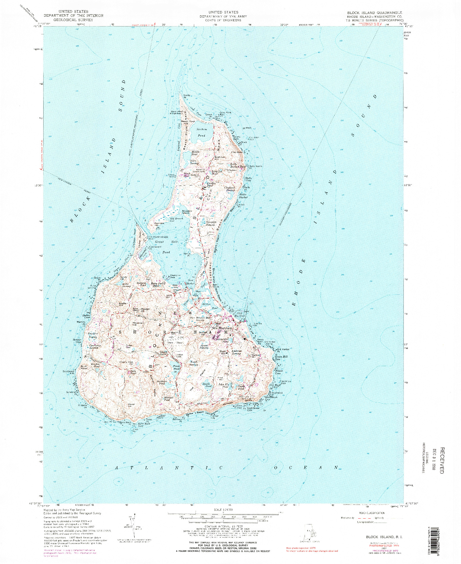 USGS 1:24000-SCALE QUADRANGLE FOR BLOCK ISLAND, RI 1957