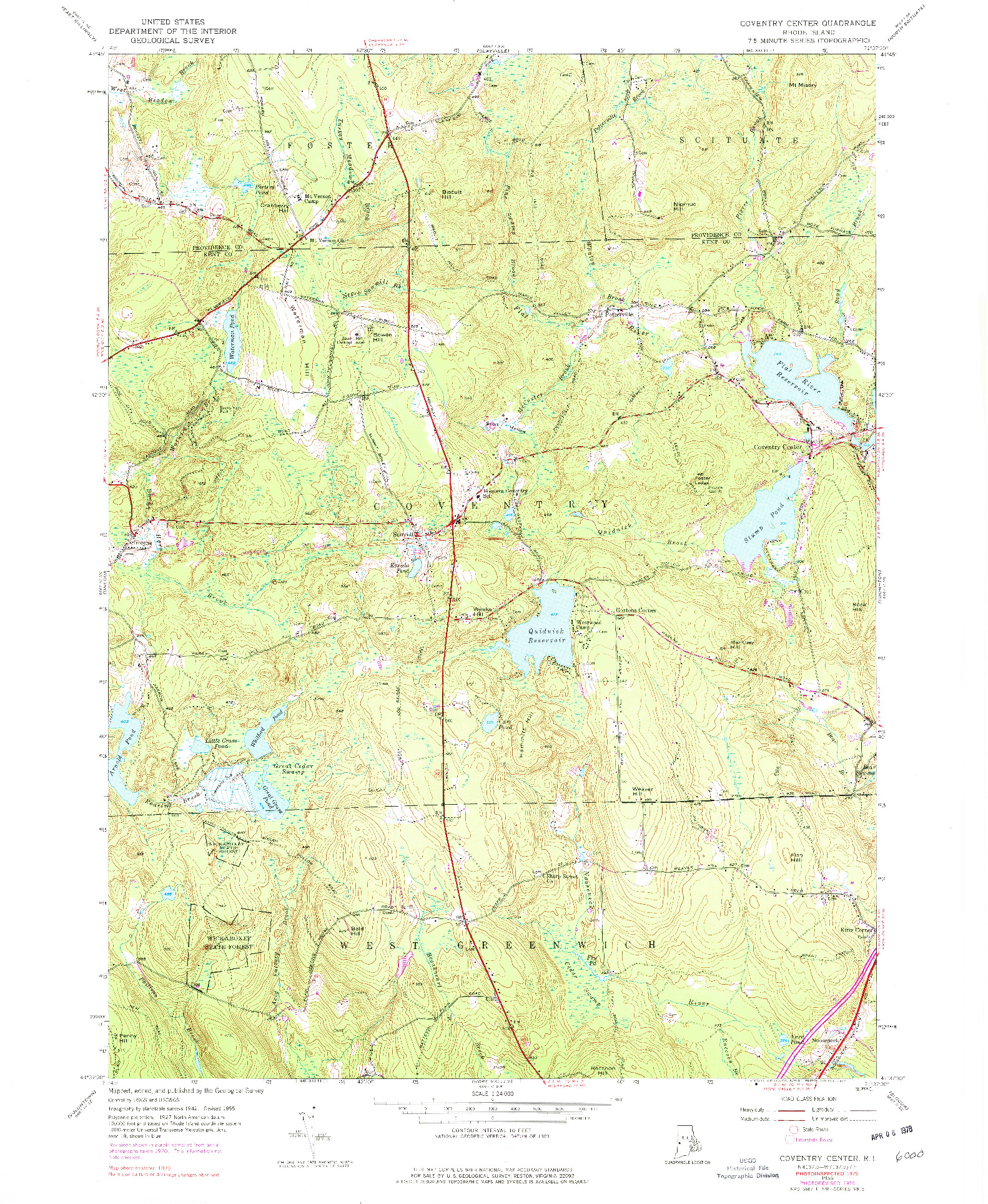 USGS 1:24000-SCALE QUADRANGLE FOR COVENTRY CENTER, RI 1955