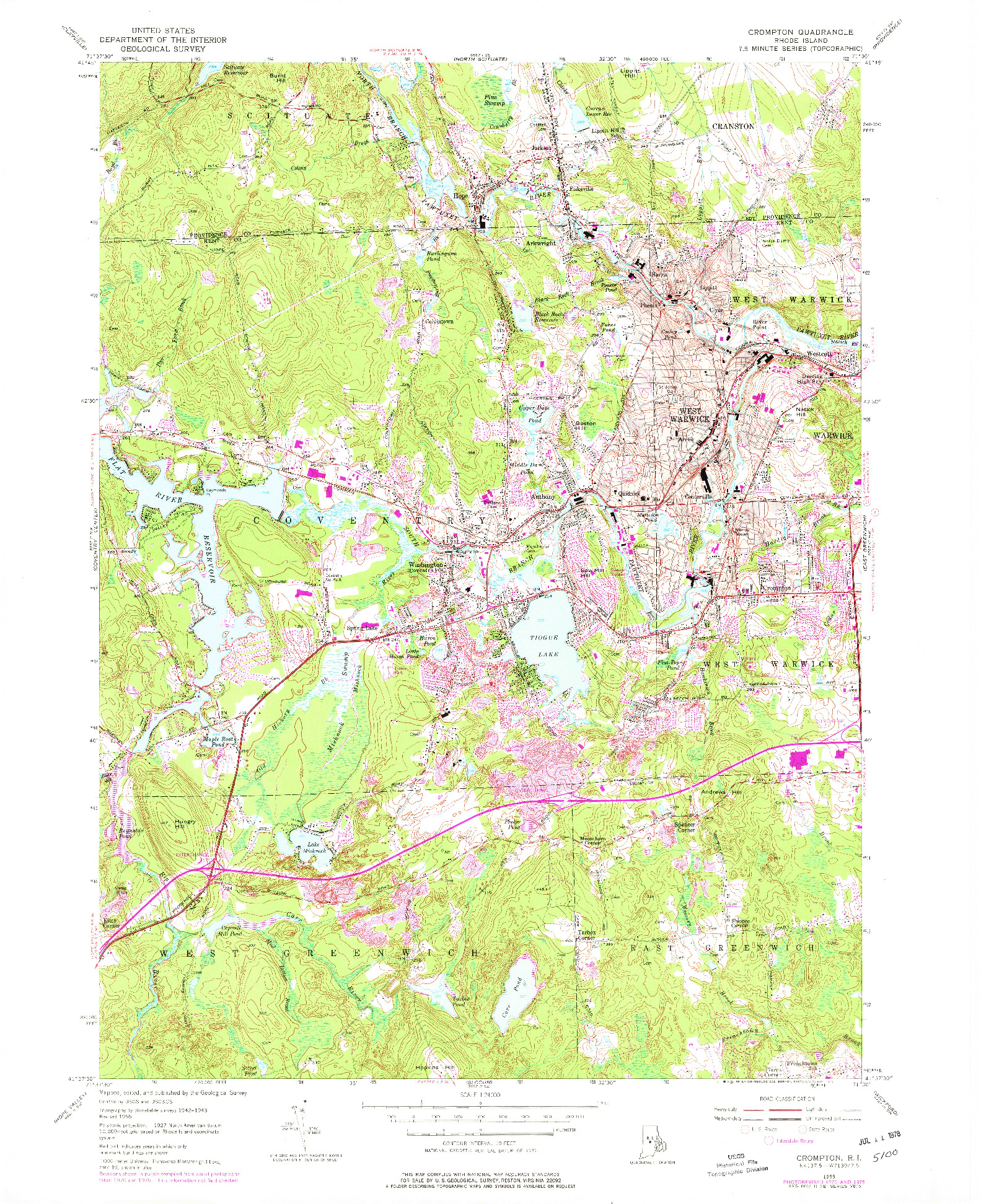 USGS 1:24000-SCALE QUADRANGLE FOR CROMPTON, RI 1955